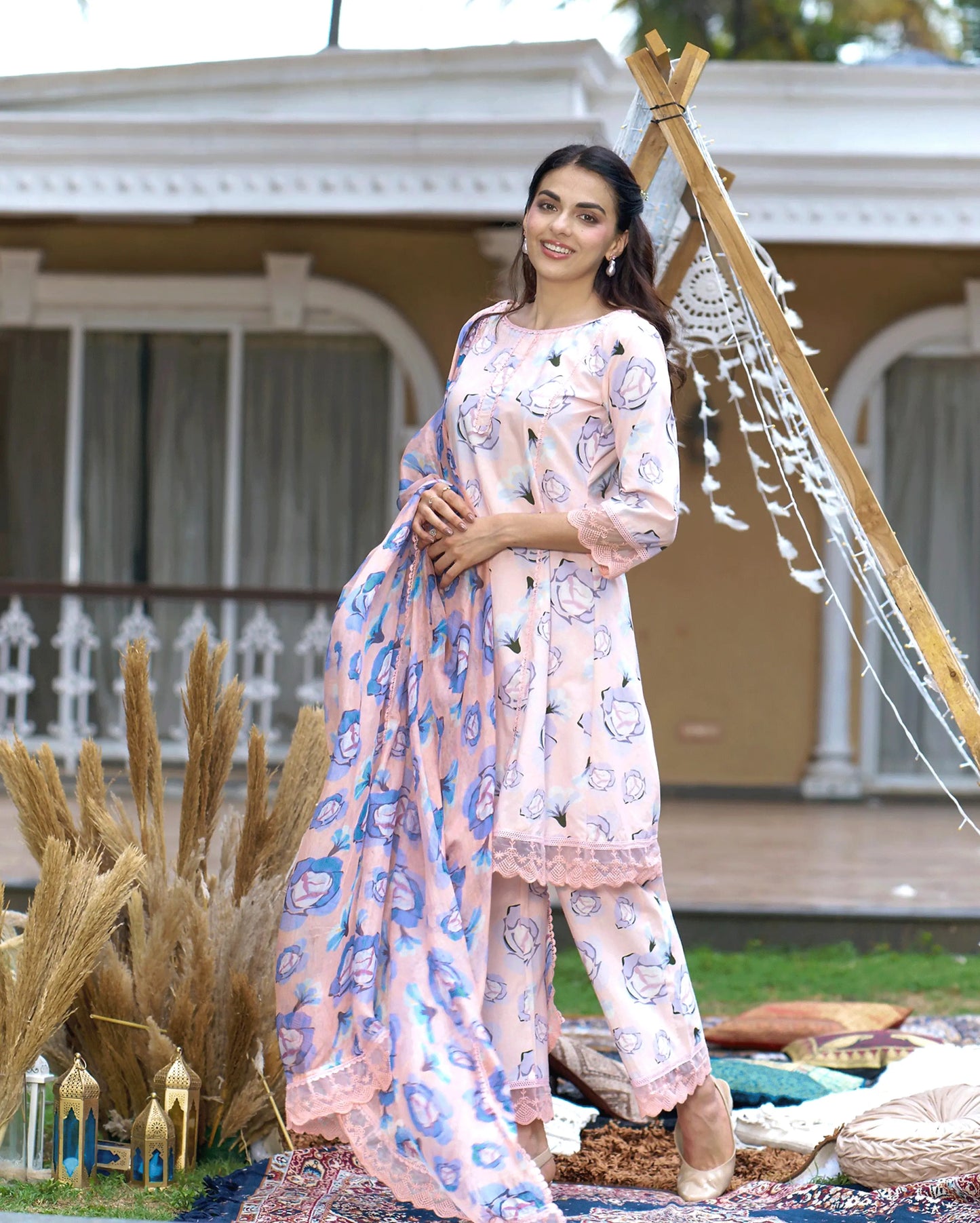 Coneflower Peach Printed Cotton Suit Set My Store