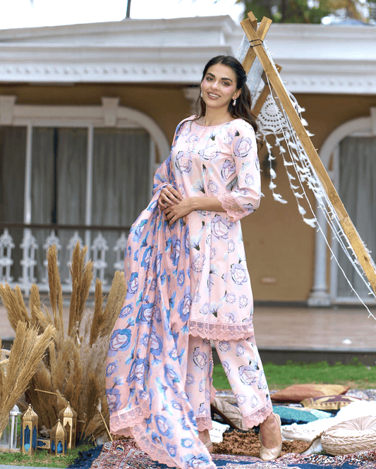 Coneflower Peach Printed Cotton Suit Set My Store