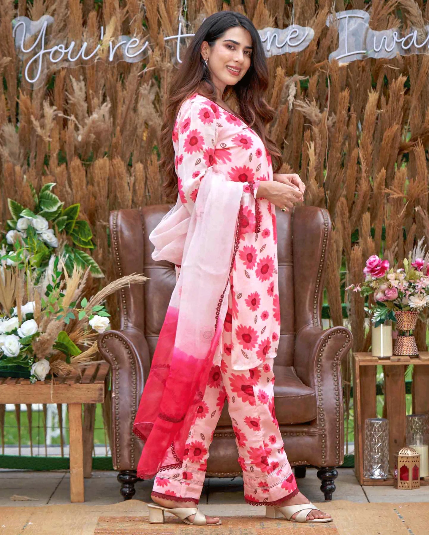 Nysa Pink Printed Silk Suit Set My Store