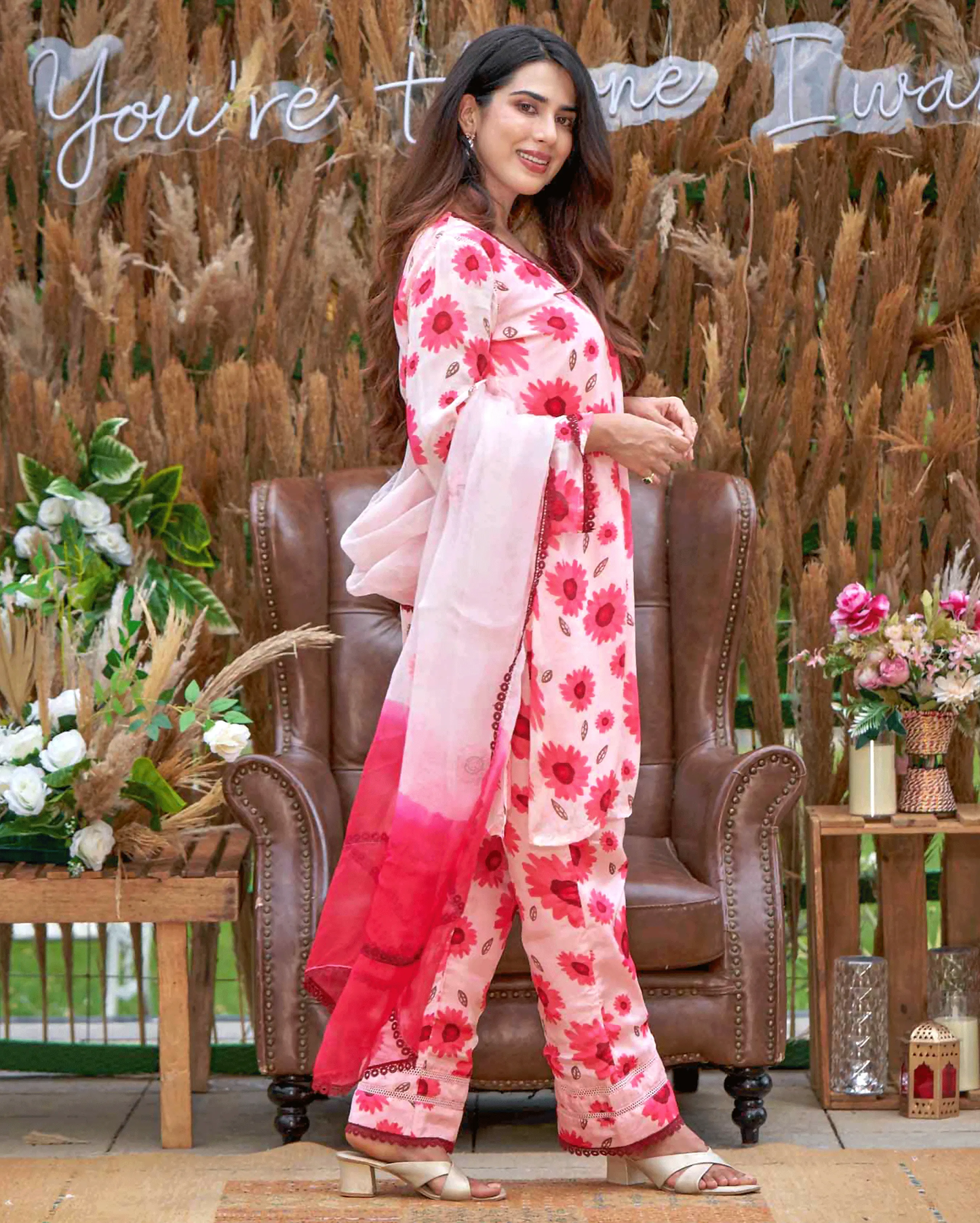 Nysa Pink Printed Silk Suit Set My Store