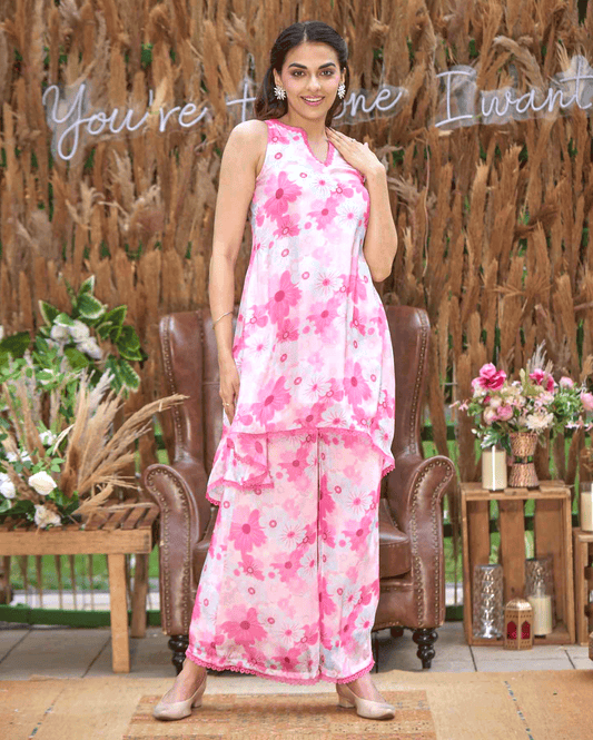 Blossam Pink Printed Silk Coord Set My Store