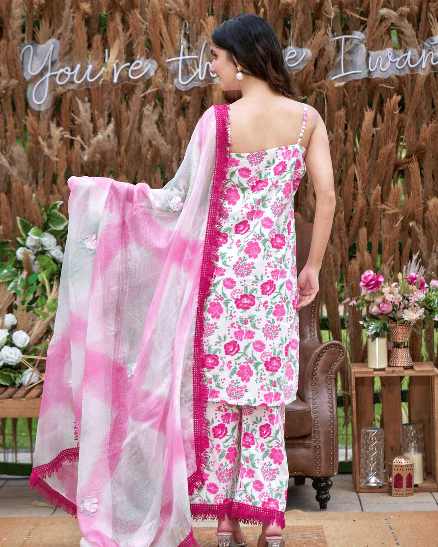 Carnation Pink Printed Cotton Suit Set My Store