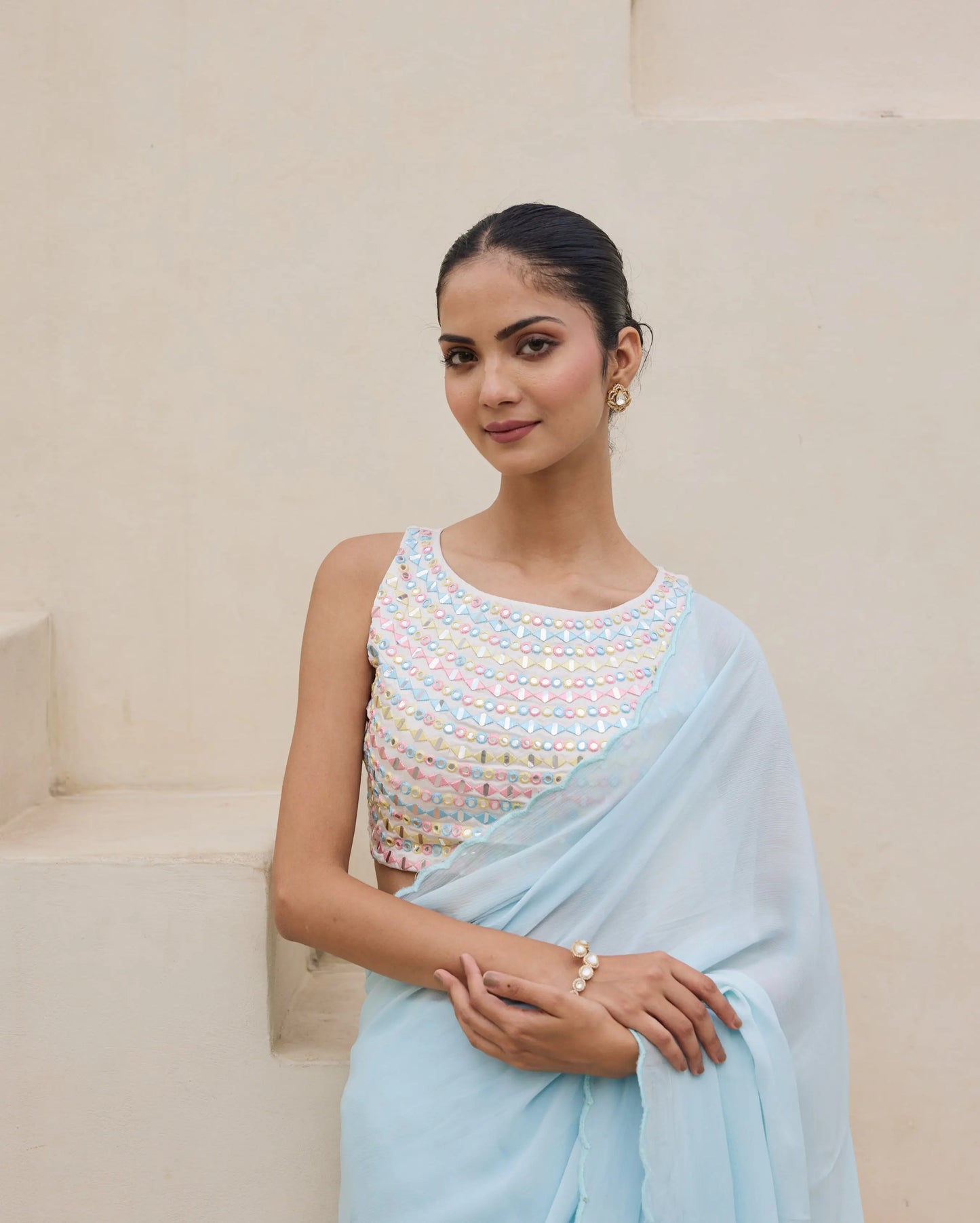 Daylight Charm White Satin Embroidered Blouse My Store