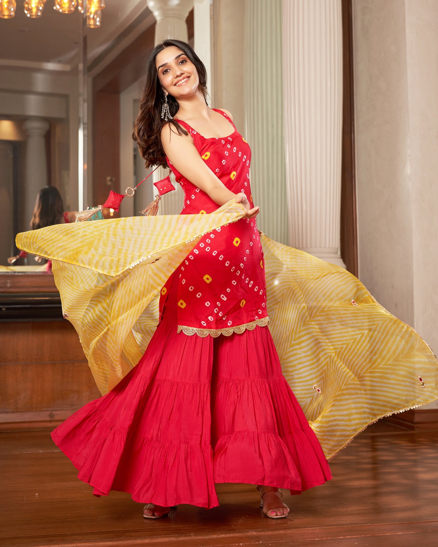 Tithi Pink Bandhani Silk Sharara Set Quick Cart