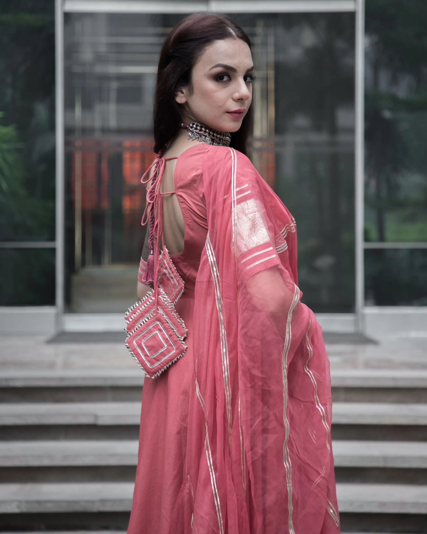 Peach Gotapatti Cotton Suit Set My Store