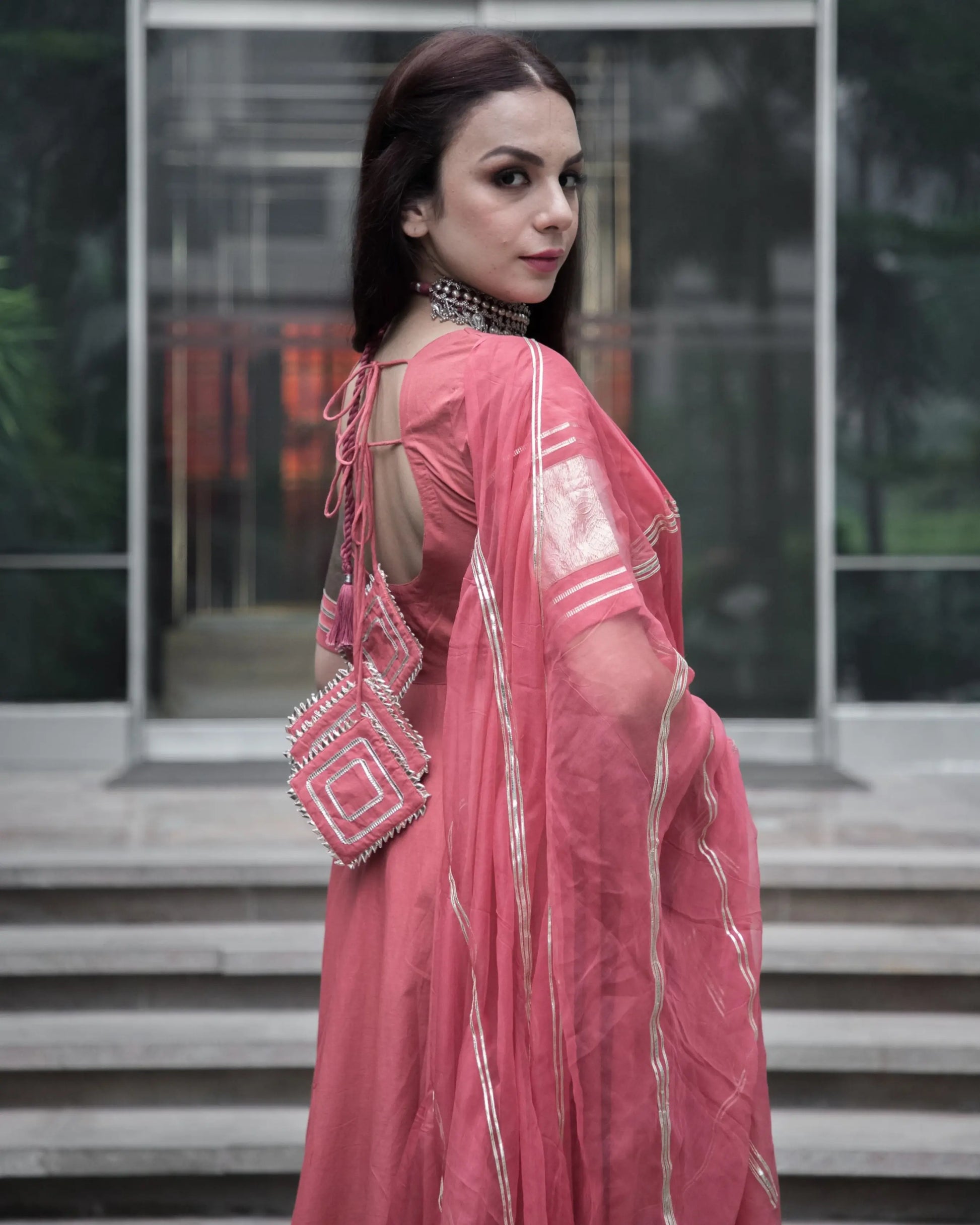 Peach Gotapatti Cotton Suit Set My Store