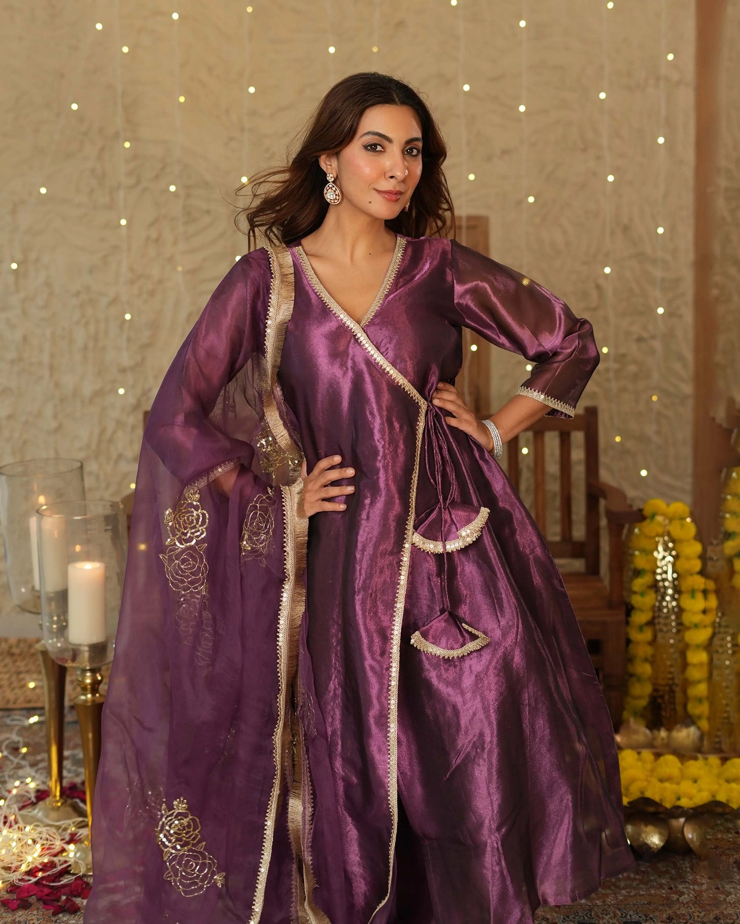Jhilmil Purple Solid Tissue Suit Set My Store