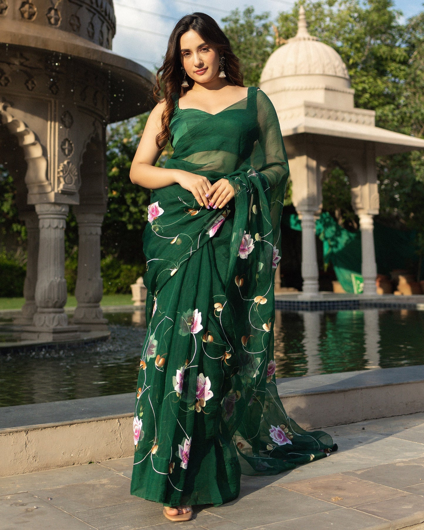 Vilaval Handpainted Organza Saree My Store