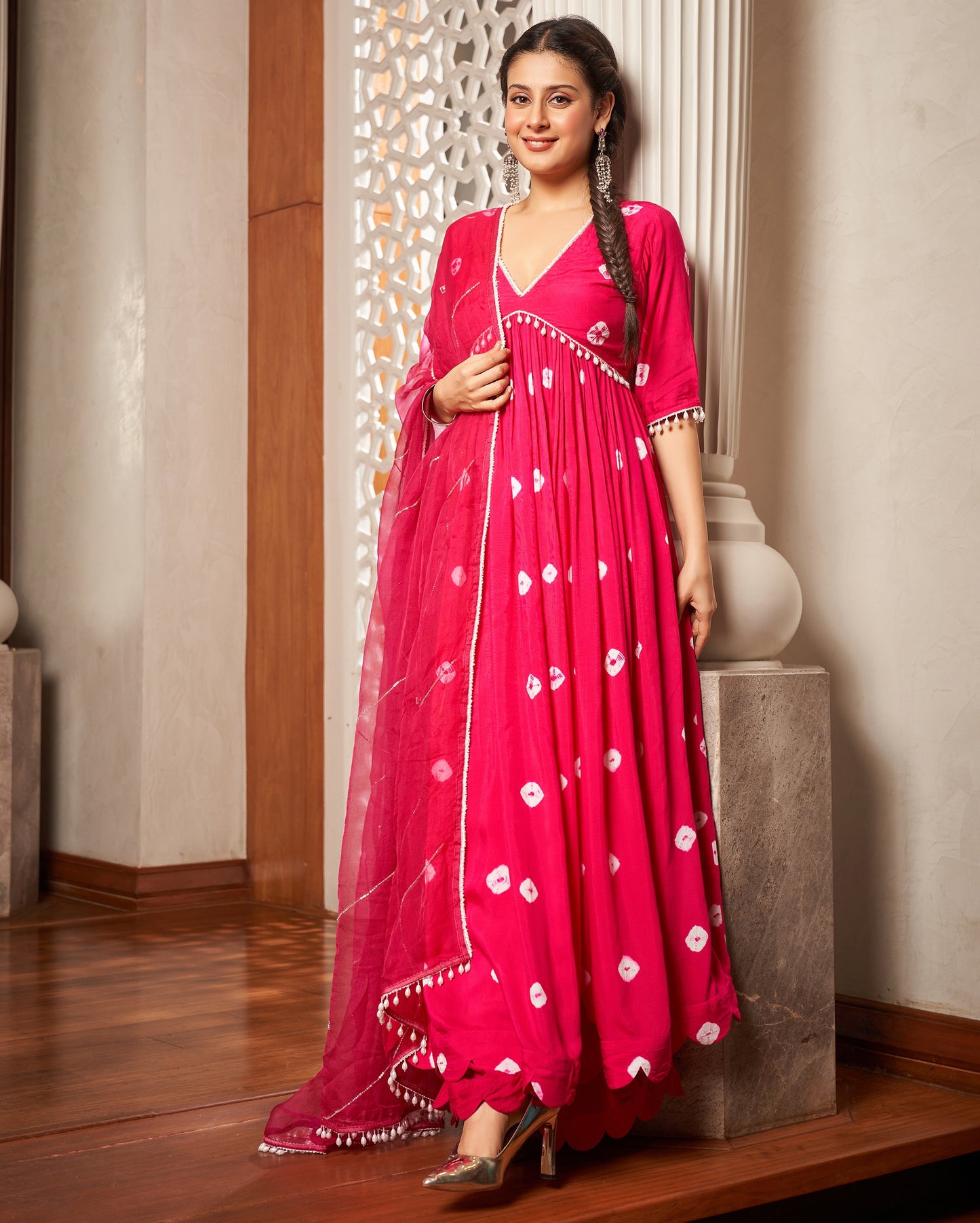 Mishika Pink Bandhani Silk Suit Set Quick Cart