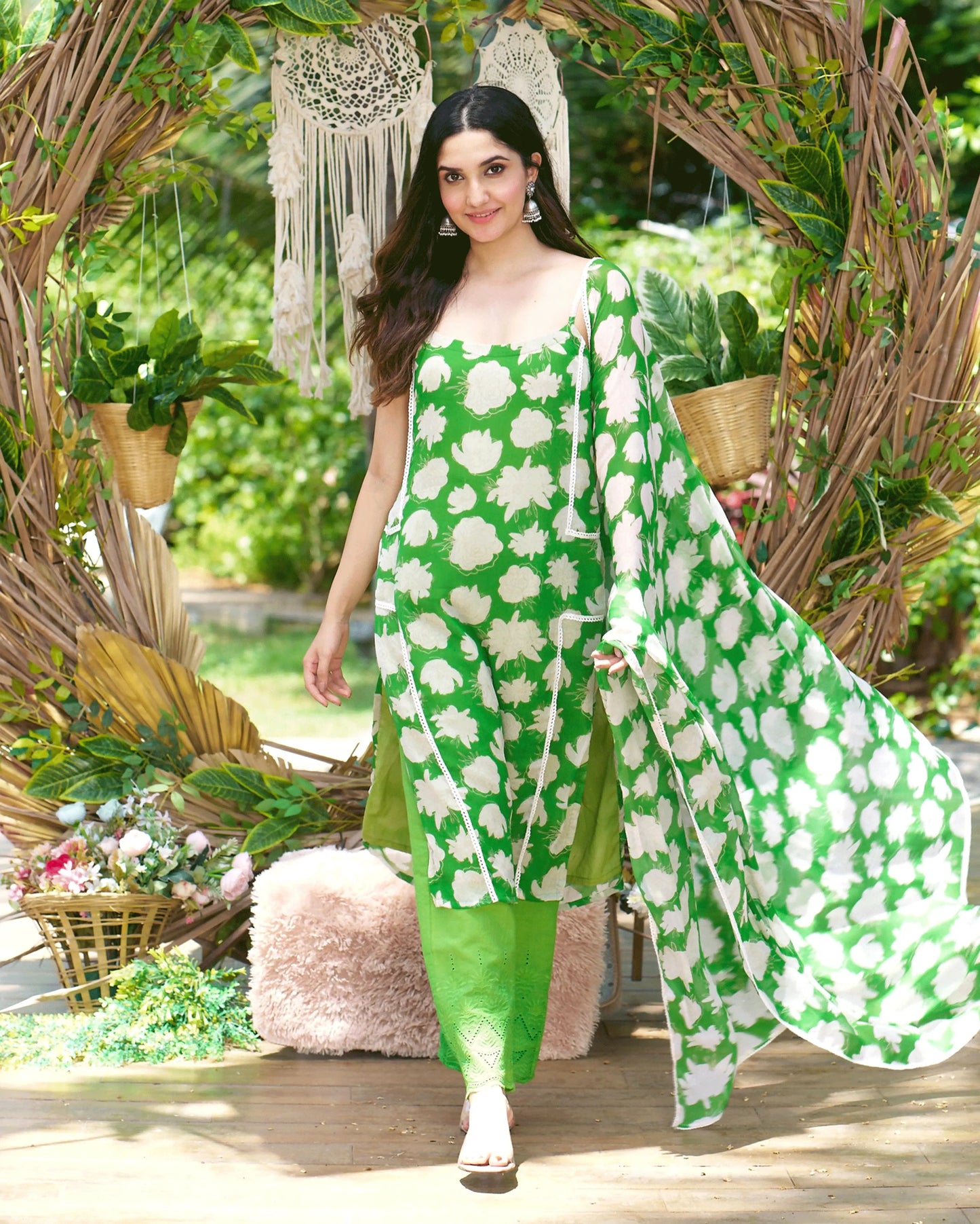 Drisana Green Printed Chiffon Suit Set My Store