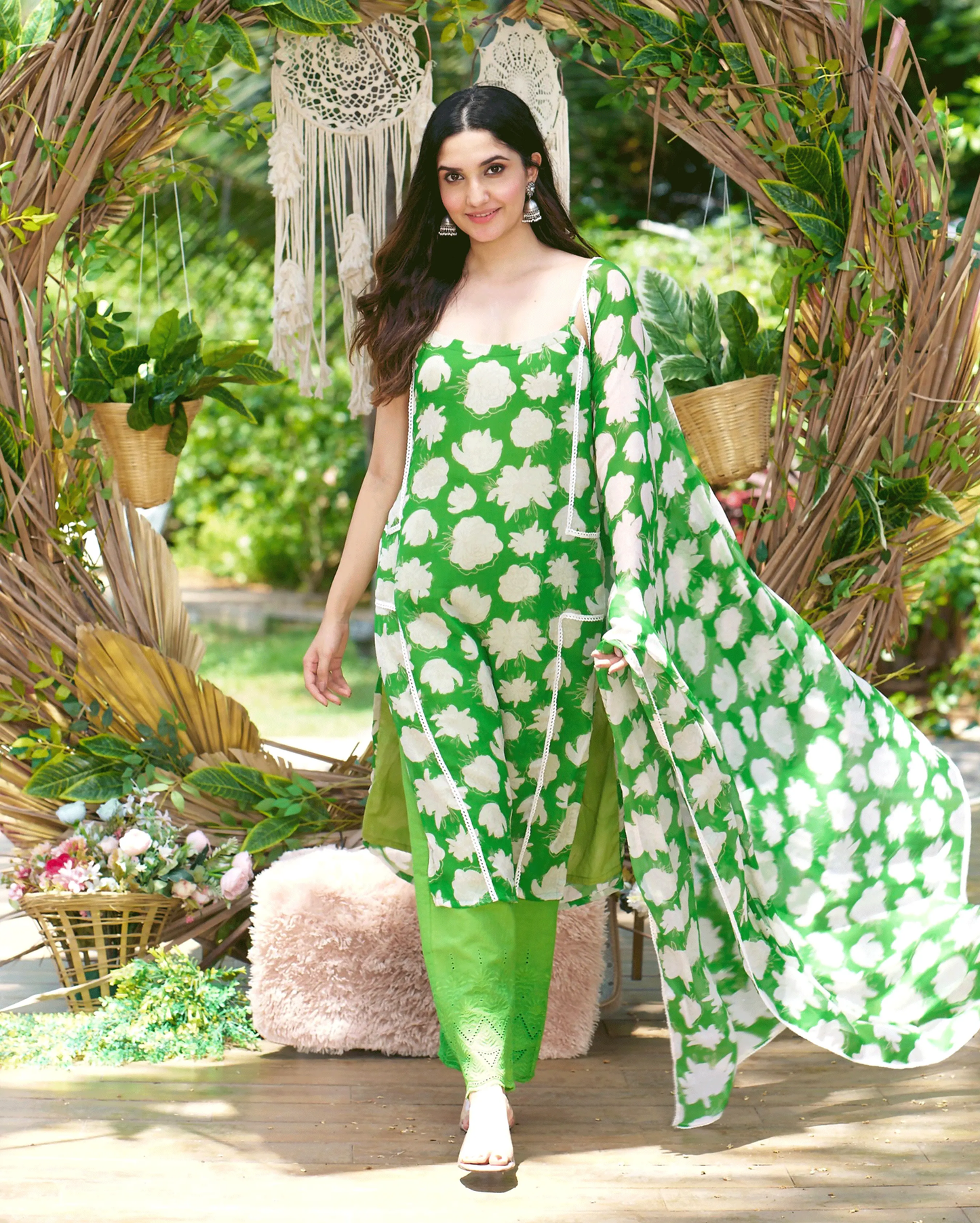 Drisana Green Printed Chiffon Suit Set My Store