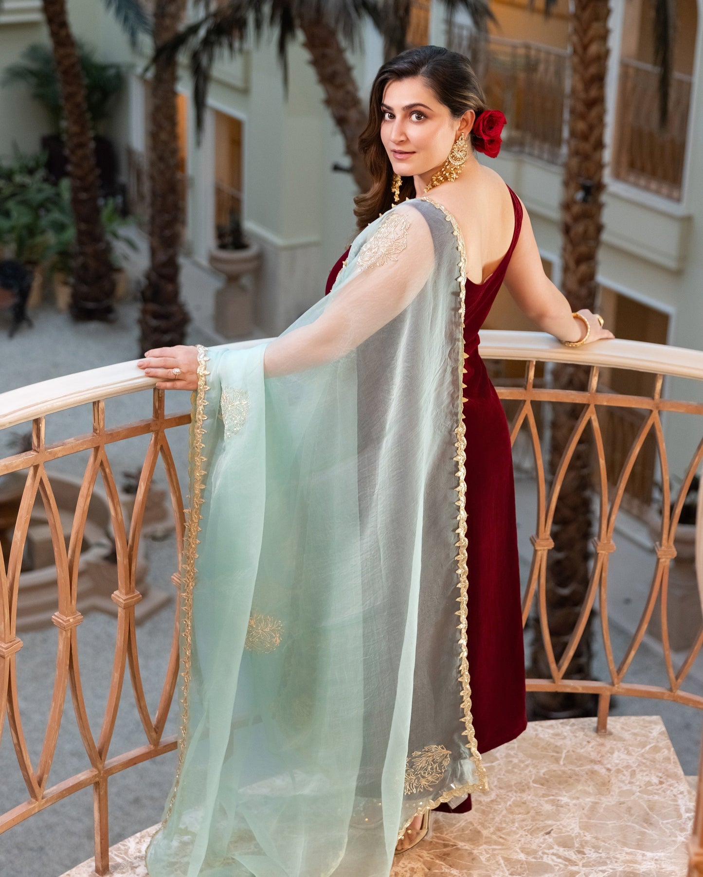 Muglahi Maroon Embroidered Velvet Suit Set My Store