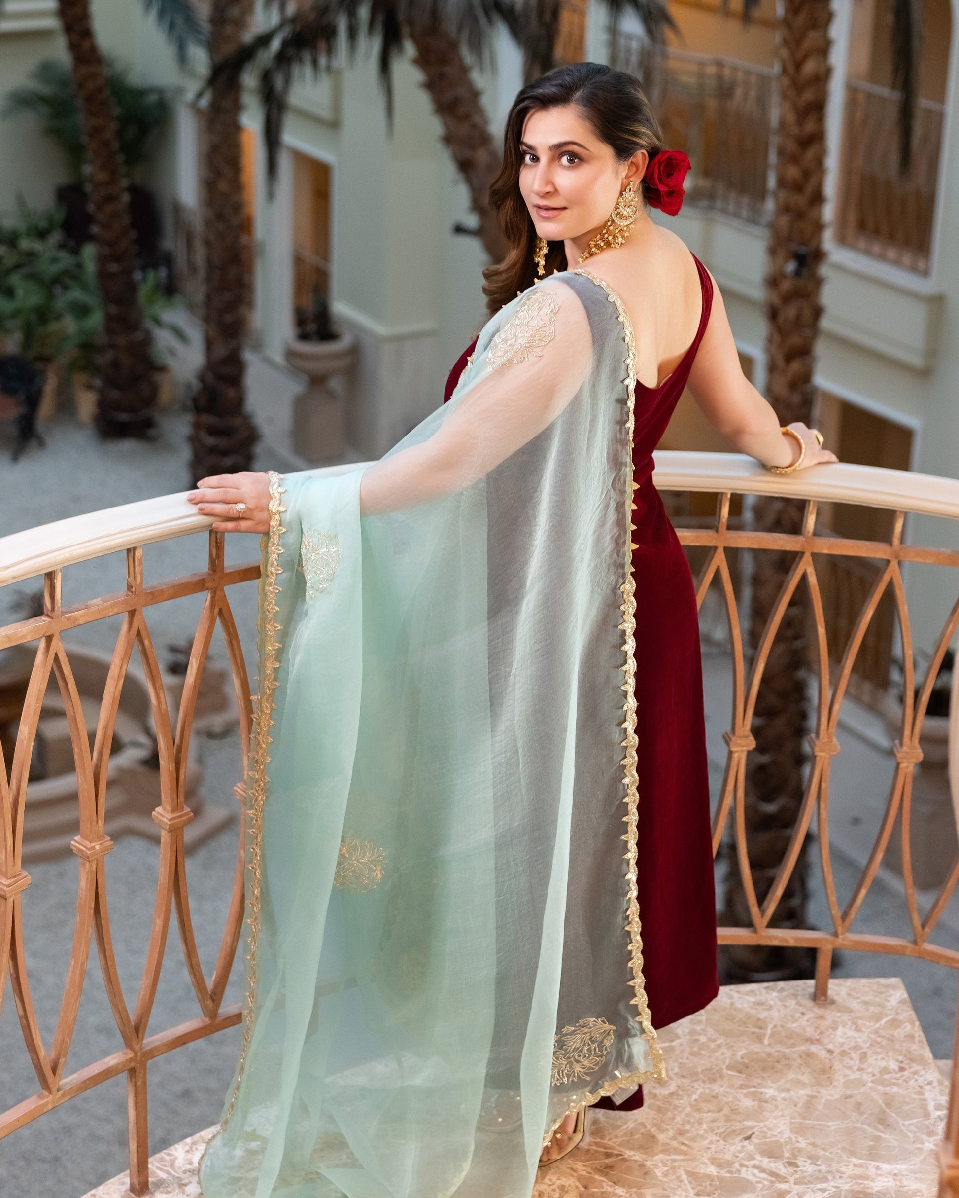 Muglahi Maroon Embroidered Velvet Suit Set My Store