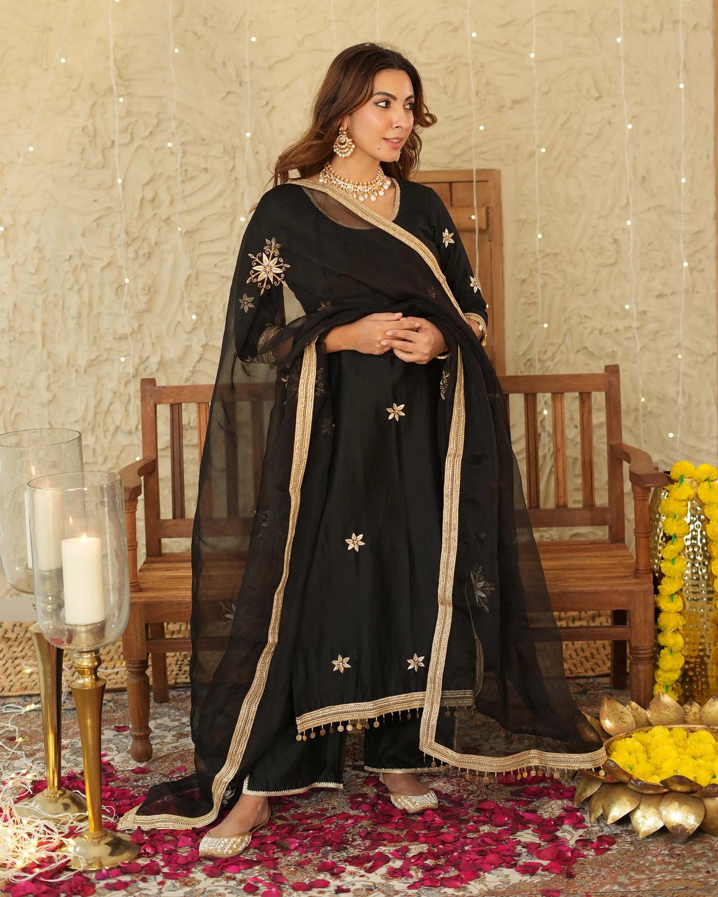 Vandana Black Embroidered Chanderi Suit Set My Store
