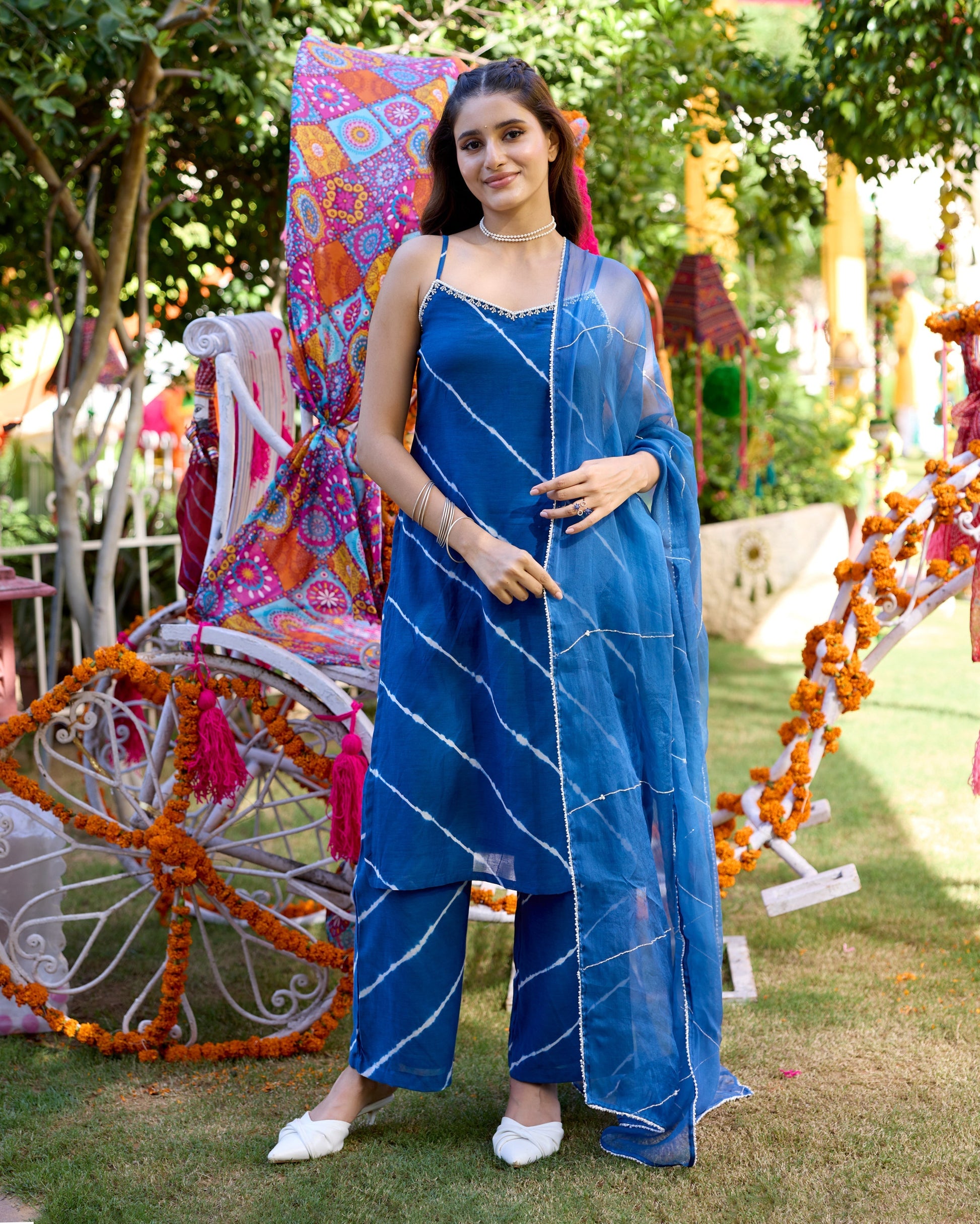 Sneh Blue Leheriya Cotton Suit Set My Store