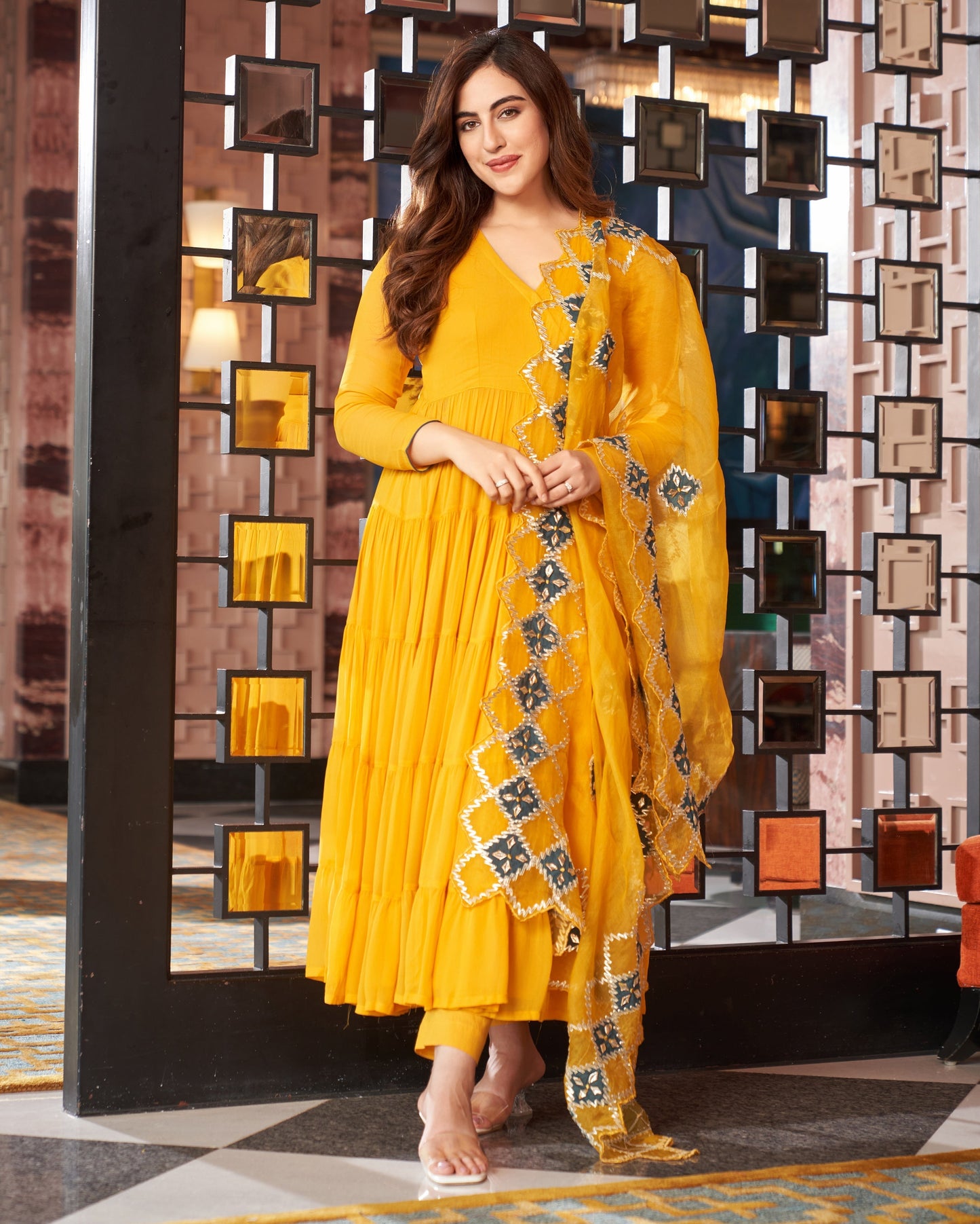 Resham Yellow Gotapatti Georgette Suit Set Quick Cart