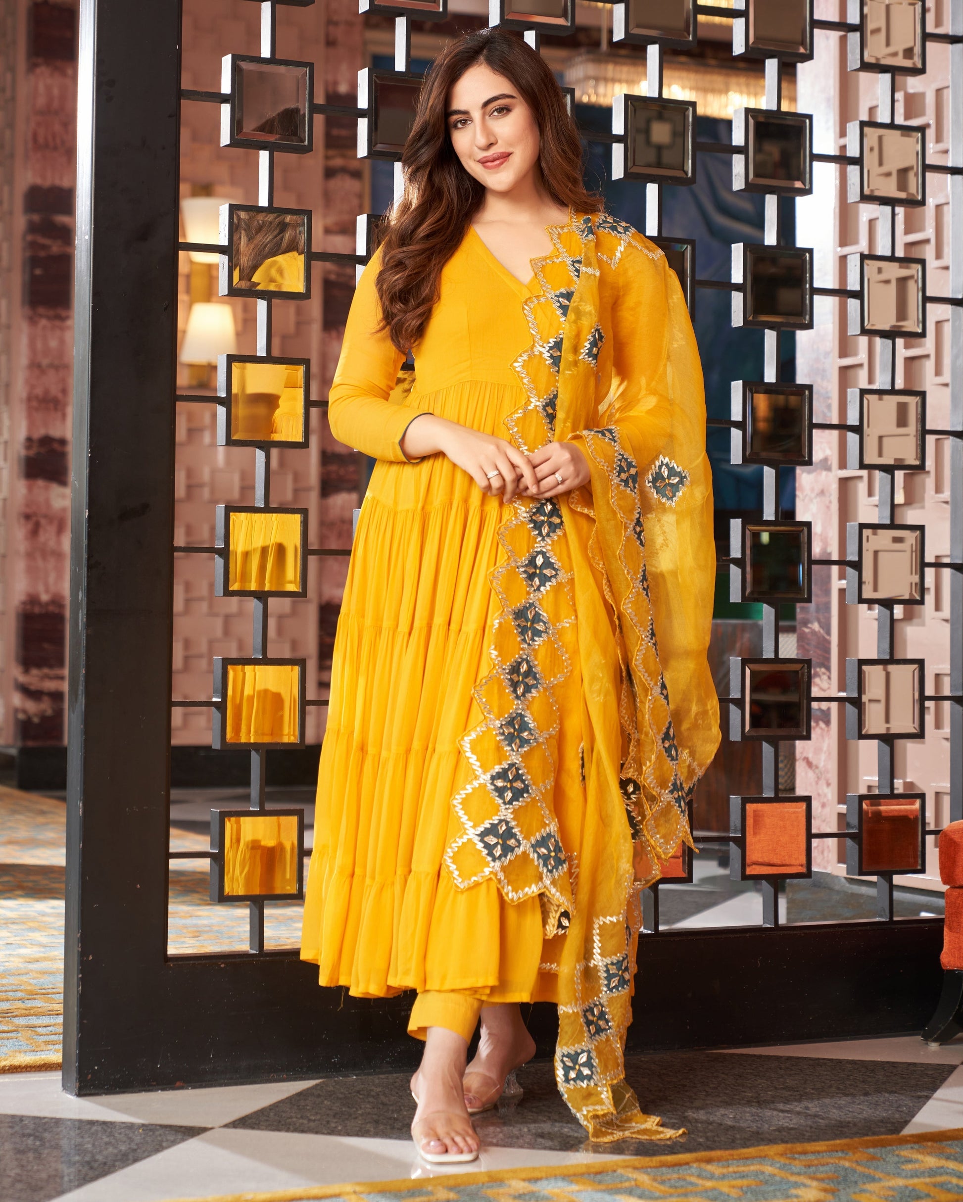 Resham Yellow Gotapatti Georgette Suit Set Quick Cart