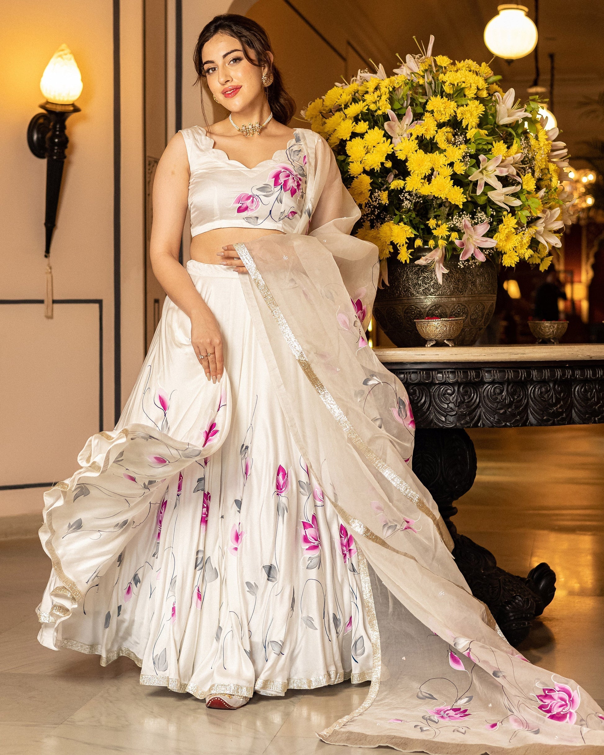 Sefid Handpainted Lehenga Set My Store