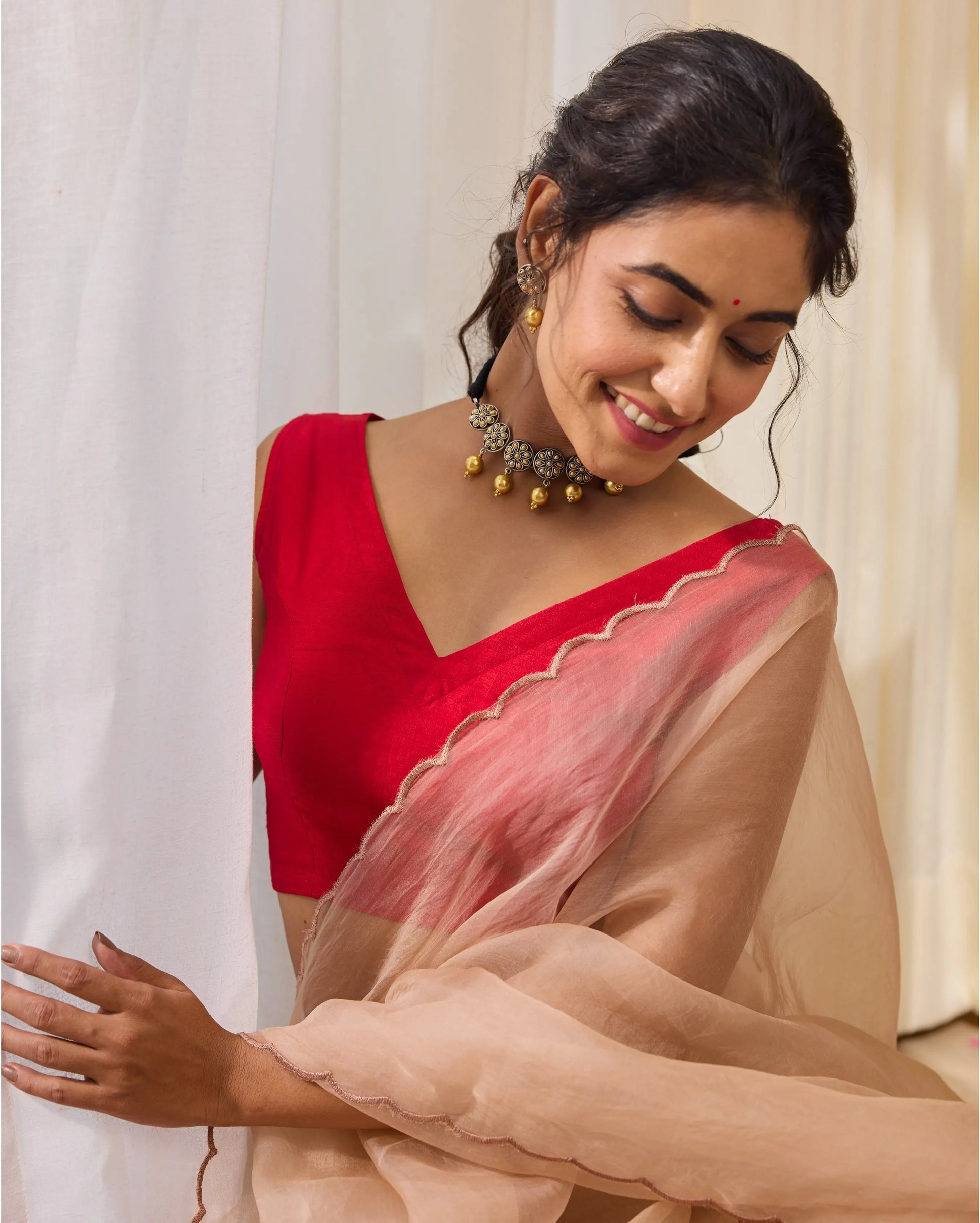 Cherry Chic Red Silk Sleeveless Blouse My Store