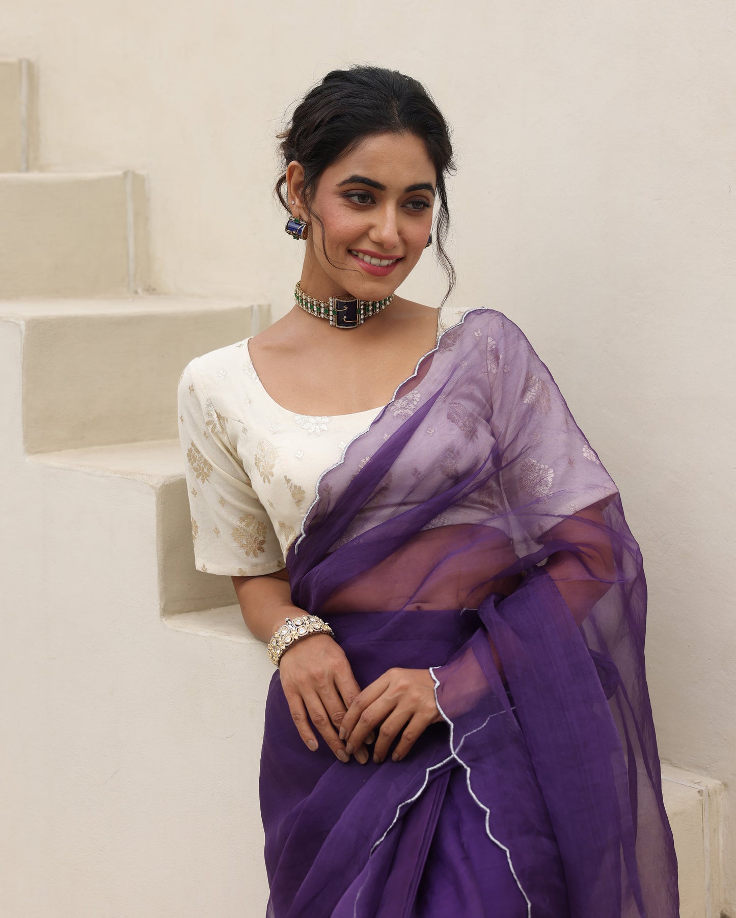 Noor White Jacquard Blouse My Store