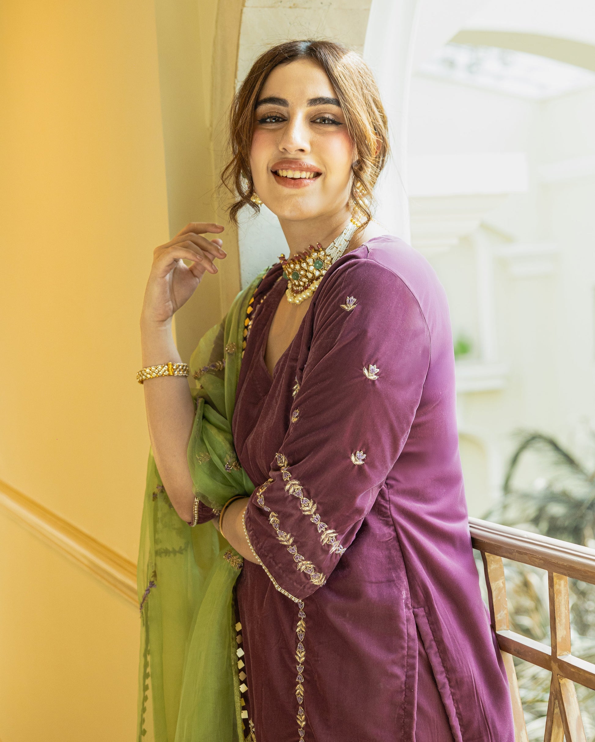 Kainat Mauve Embroidered Velvet Suit Set My Store