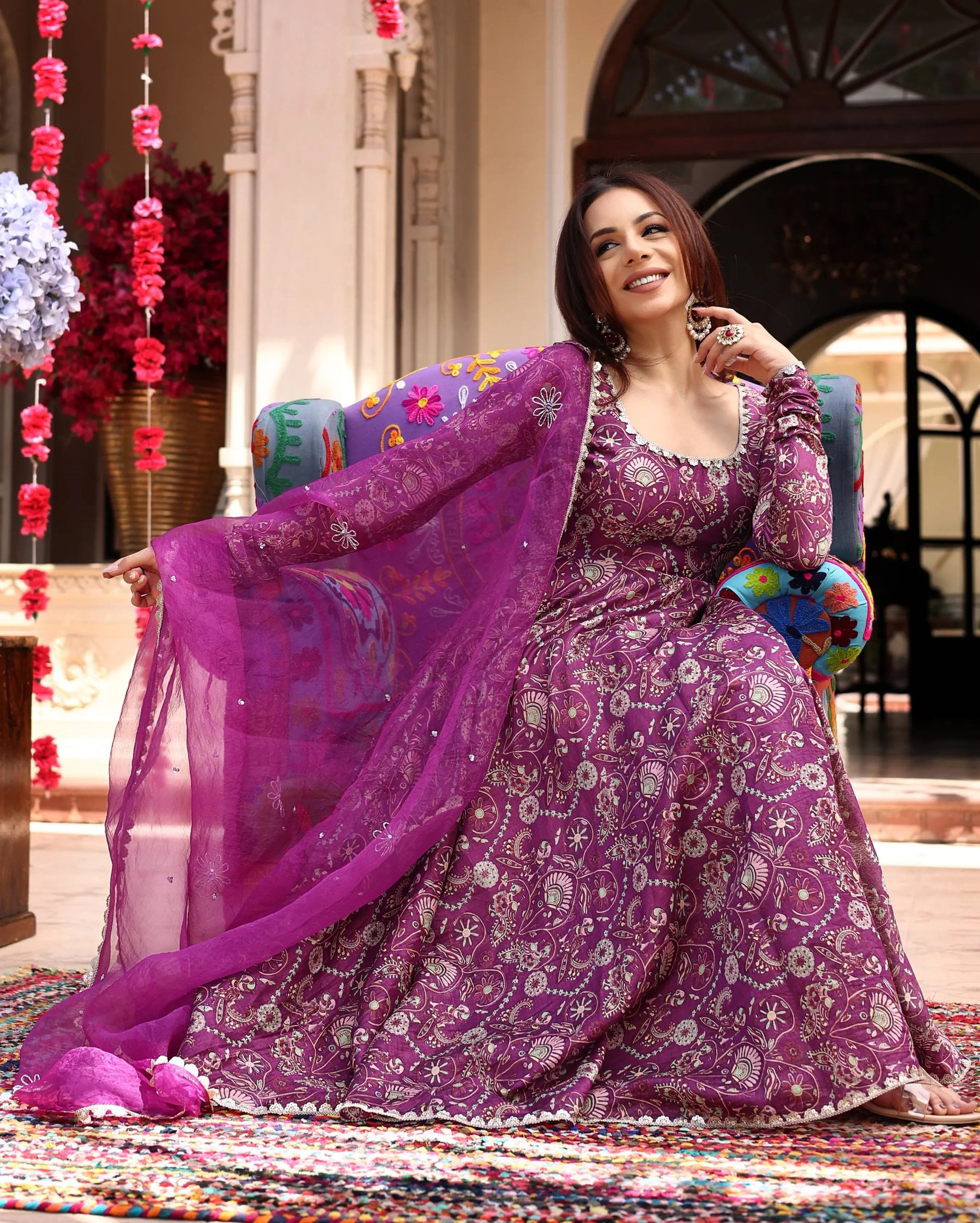 Floral Lavender Hues Printed Chanderi Suit Set My Store