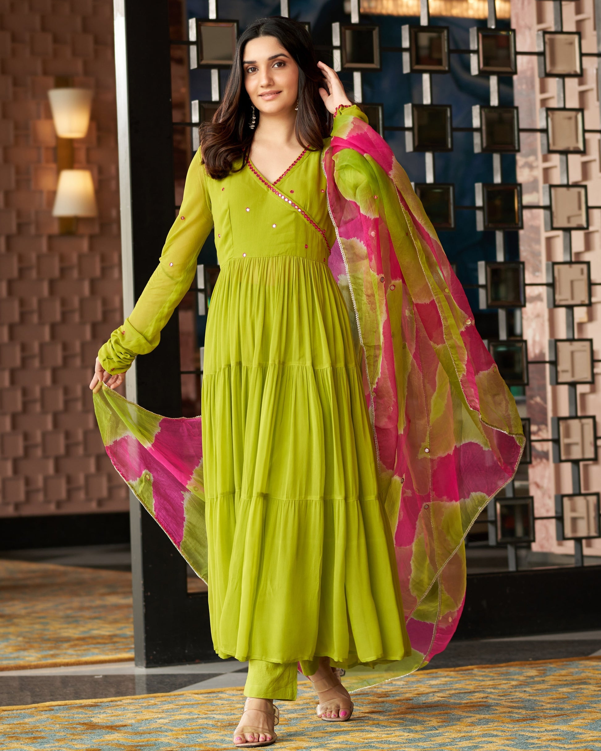 Leela Neon Green Embroidered Georgette Suit Set Quick Cart