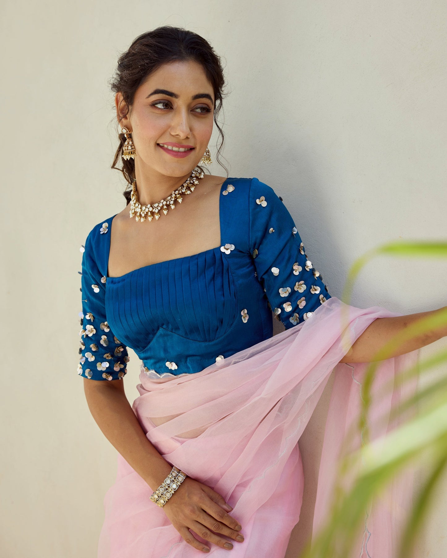 Midnight Blue Satin Embroidered Blouse My Store