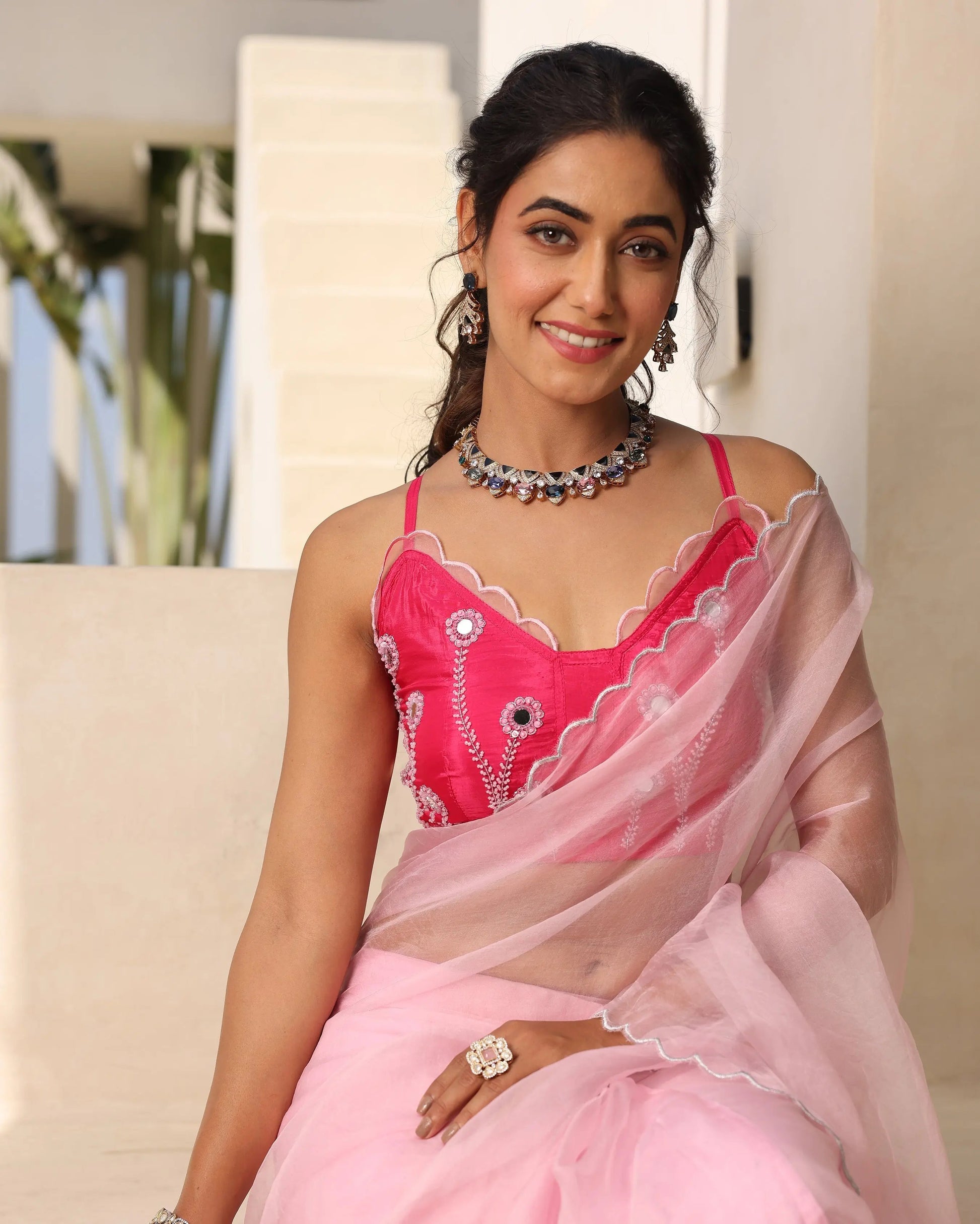 Inaayat Pink Silk Embroidered Blouse My Store