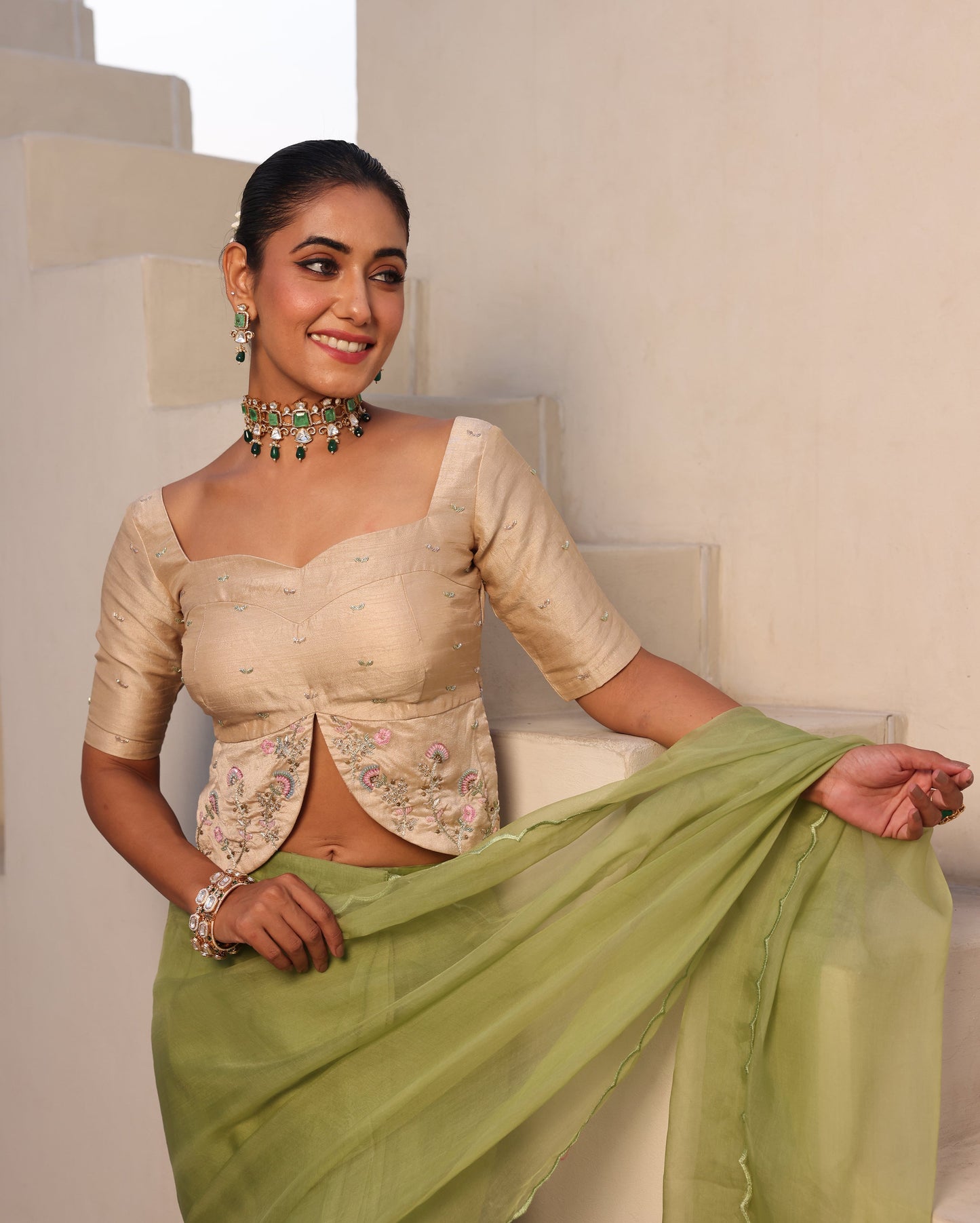 Gulabo Ivory Silk Embroidered Blouse My Store