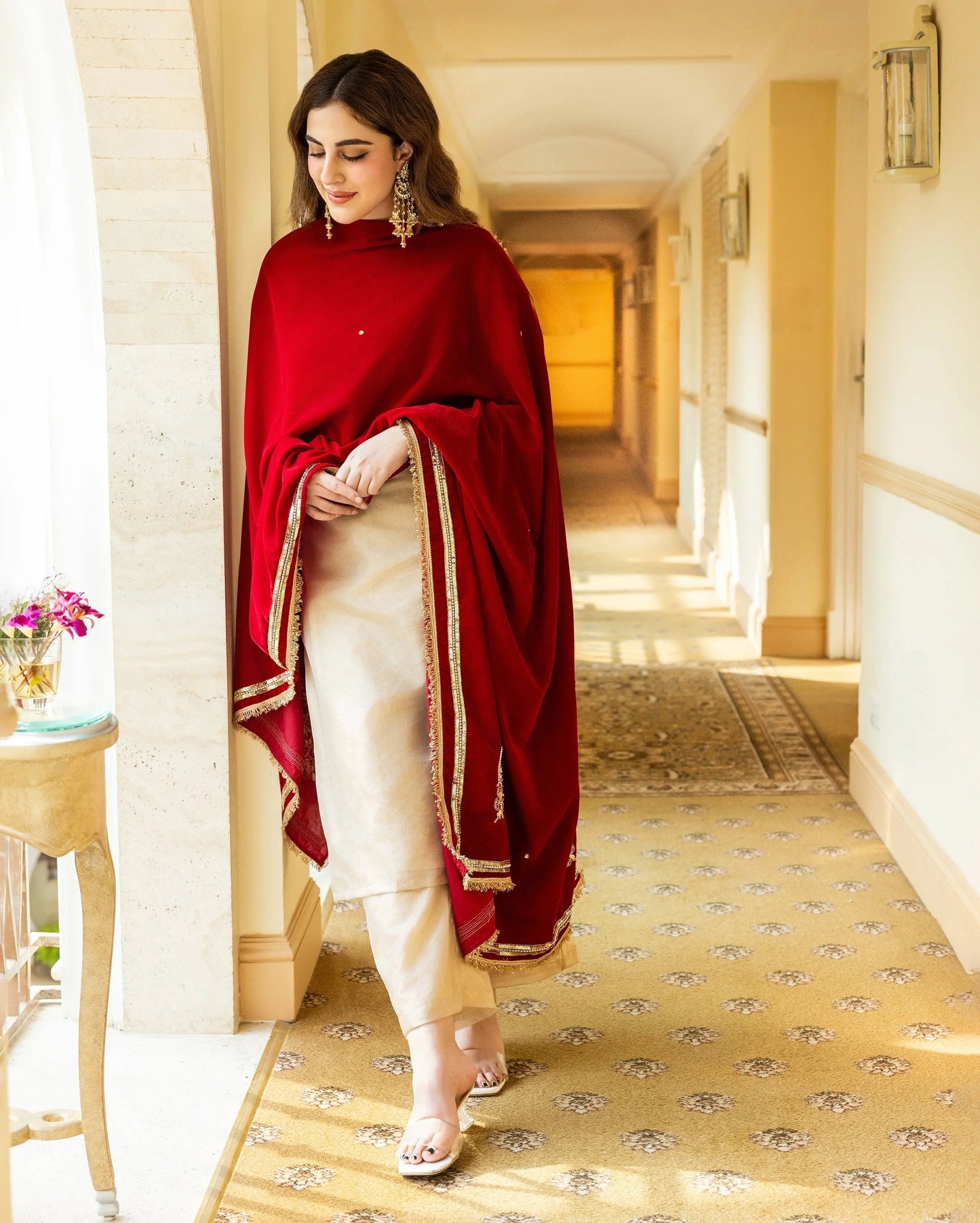 Dastar Red Solid Velvet Shawl My Store