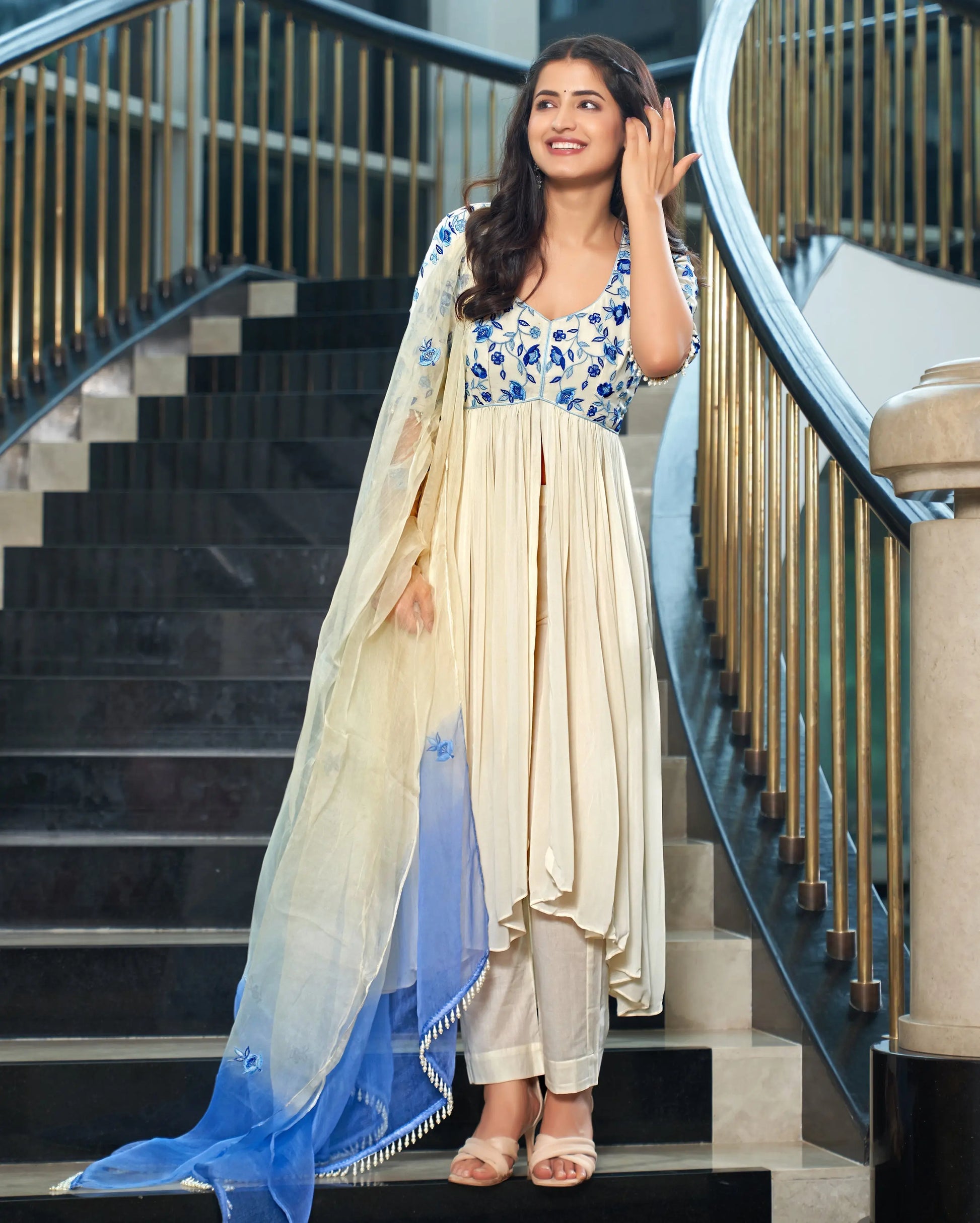 Rivaayat Off White Embroidered Georgette Suit Set My Store