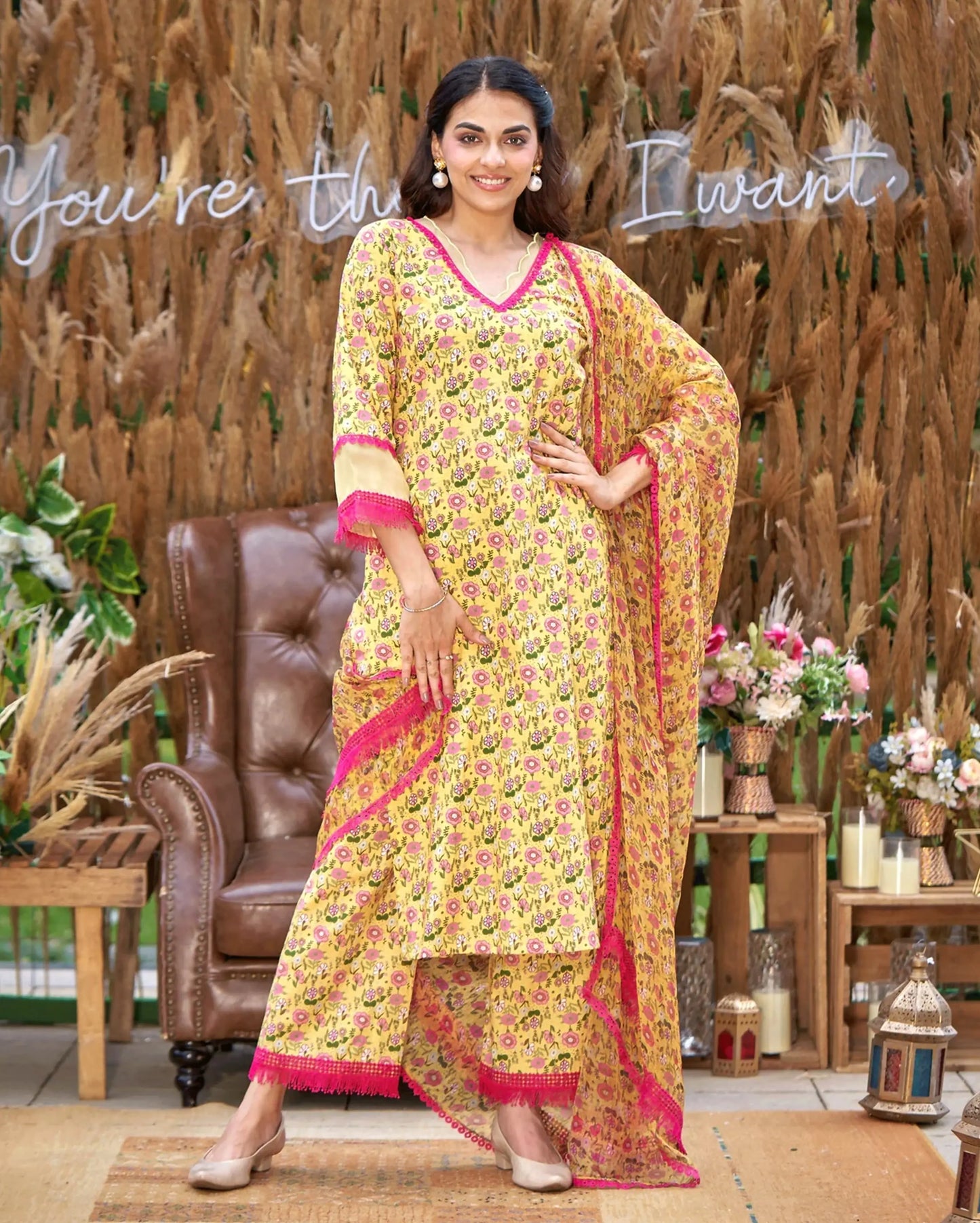Flora Yellow Printed Cotton Suit Set My Store