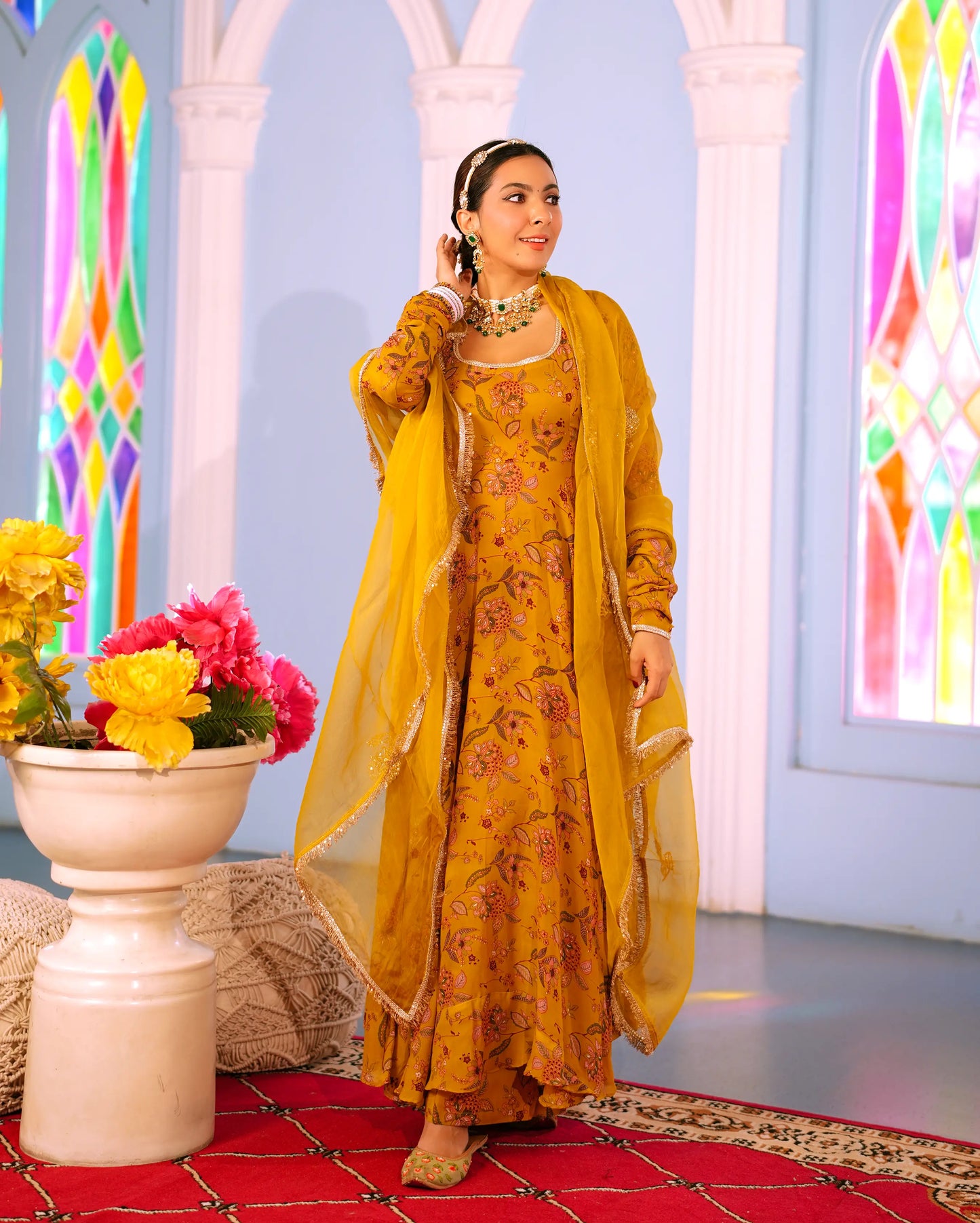 Isha Mustard Printed Georgette Suit Set My Store