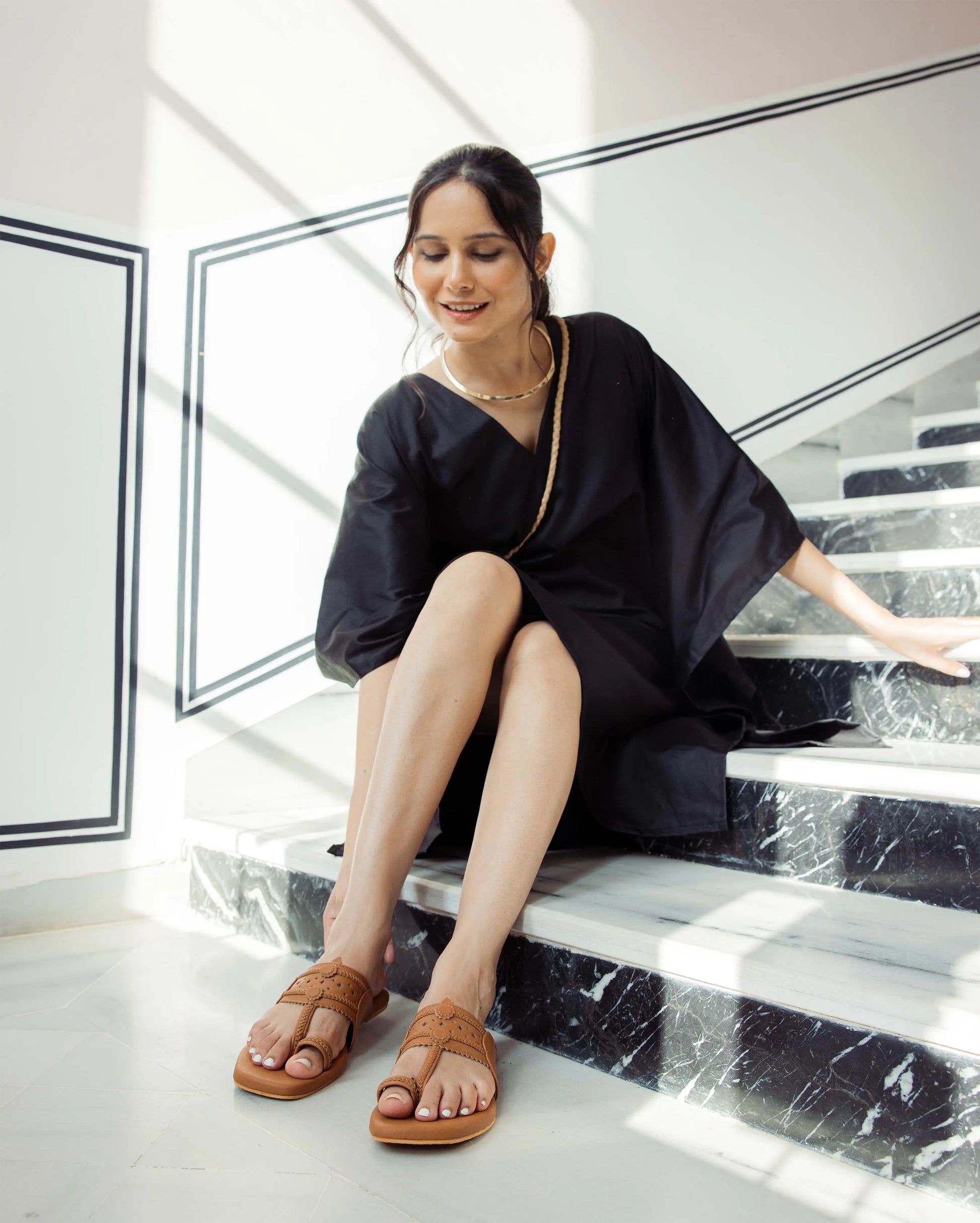 Burlywood Solid Kolha Flats My Store