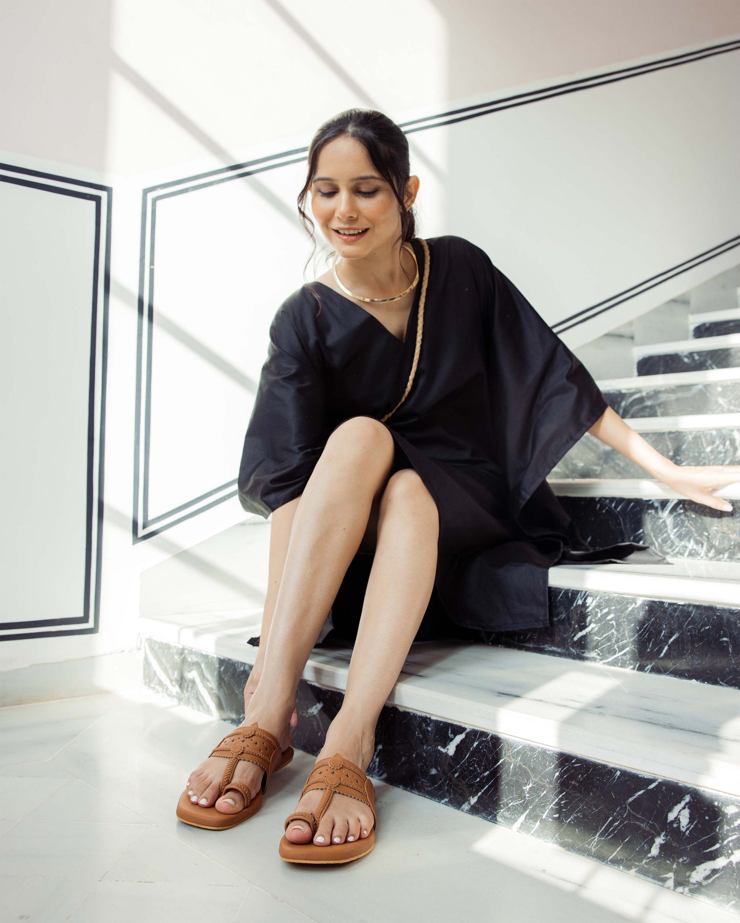 Burlywood Solid Kolha Flats My Store