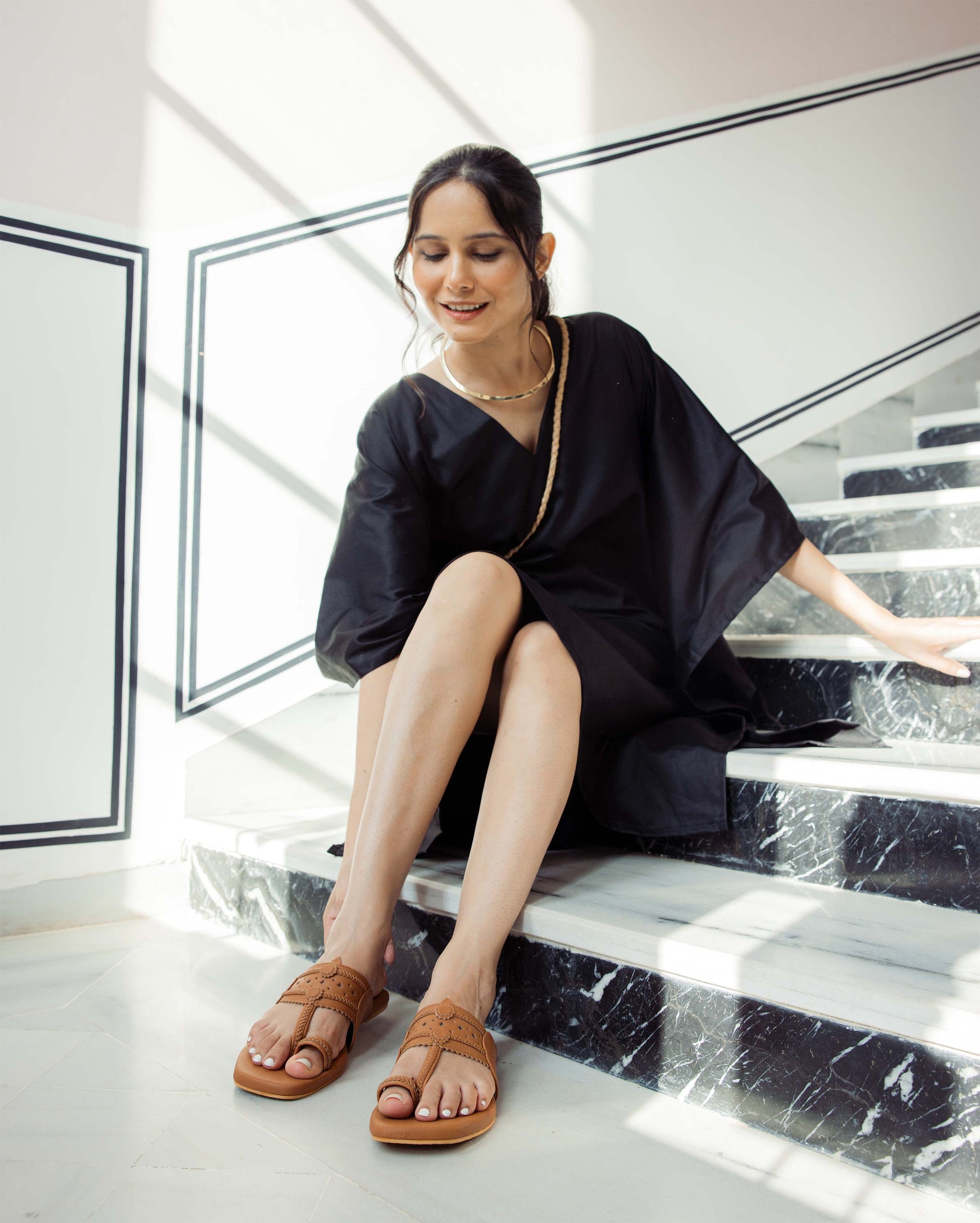 Burlywood Solid Kolha Flats My Store