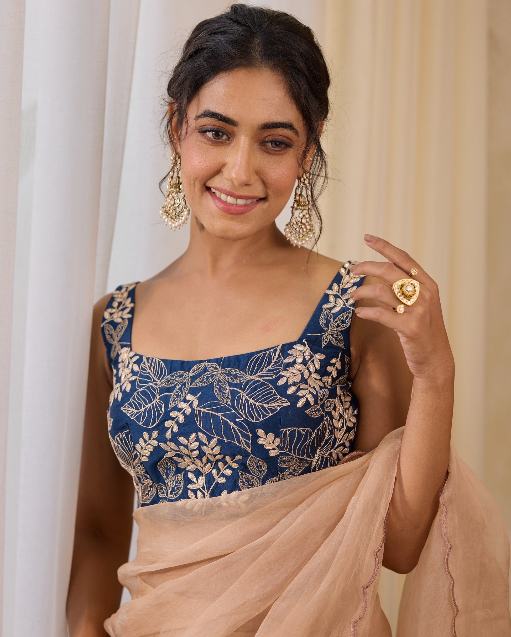 Indigo Whisper Blue Chanderi Gotapatti Blouse My Store