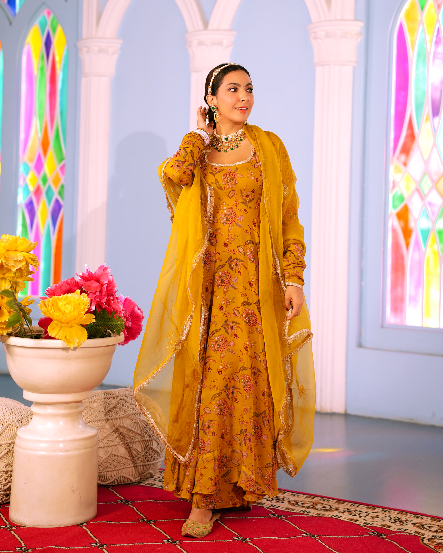 Isha Mustard Printed Georgette Suit Set My Store