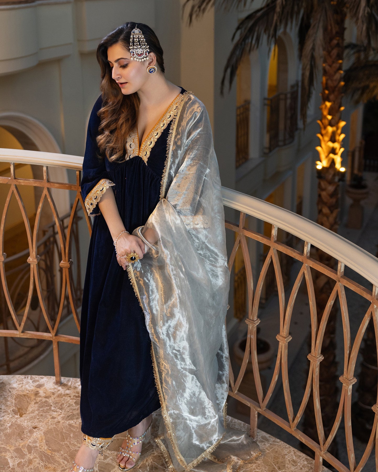 Murshid Navy Solid Velvet Suit Set My Store