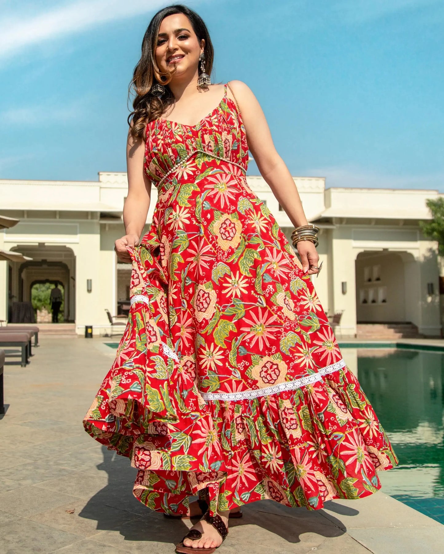 MAPLE RED HANDBLOCK COTTON DRESS My Store