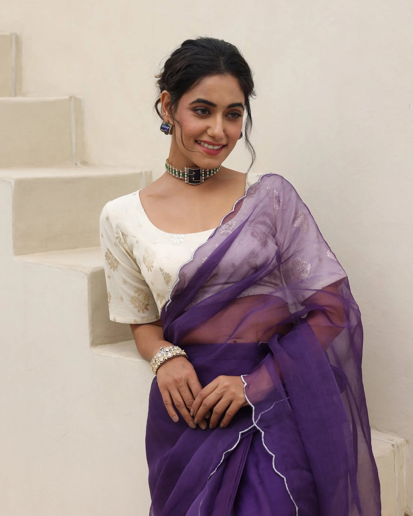 Noor White Jacquard Blouse My Store