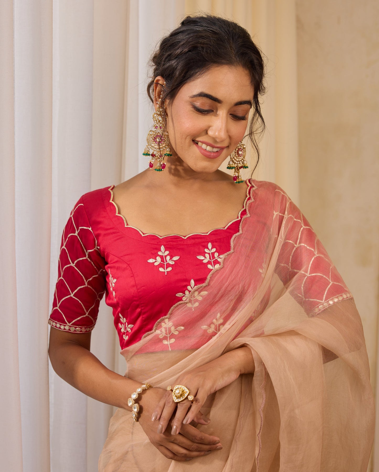 Scarlet Red Satin Gotapatti Blouse My Store