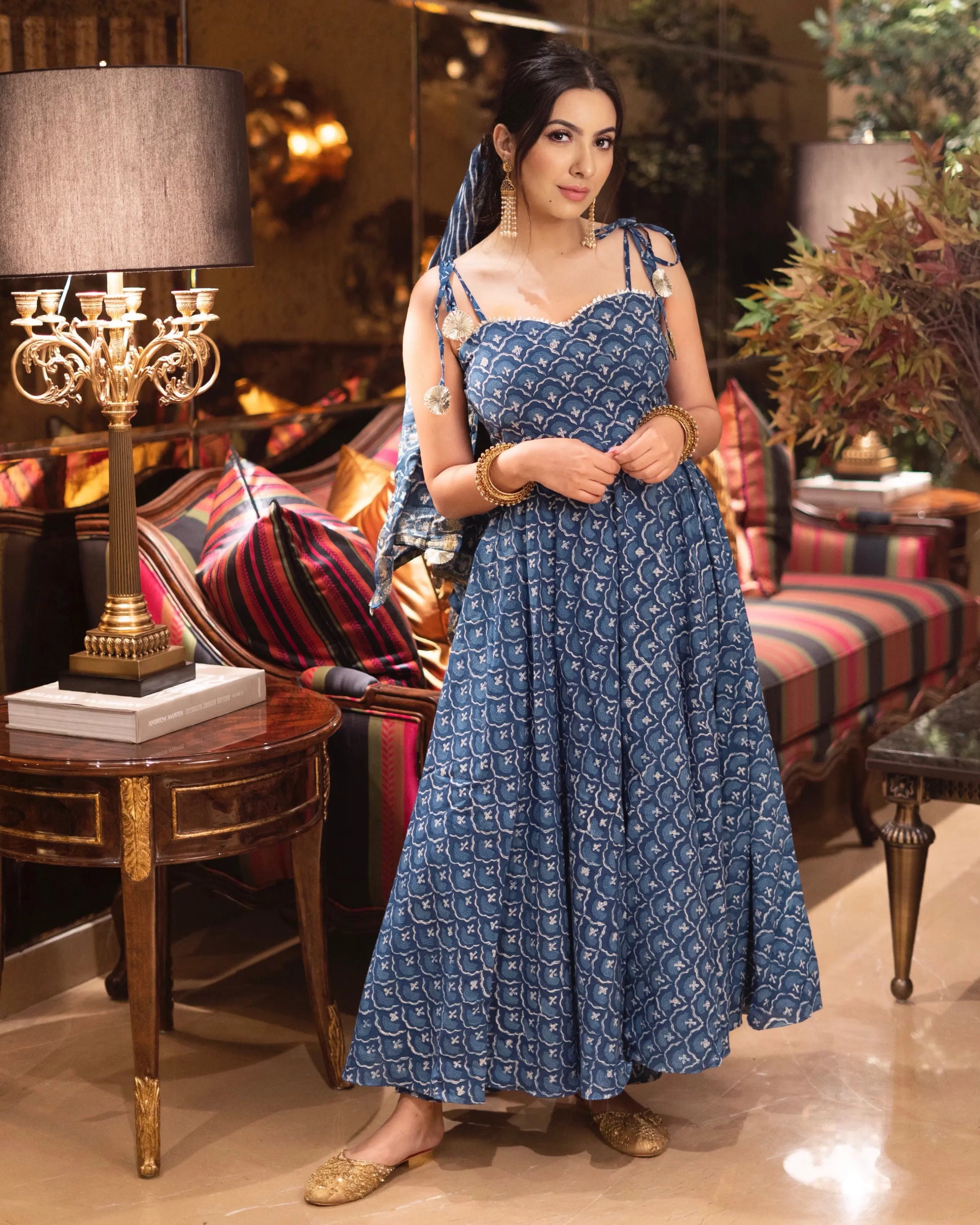 Denim Blue Handblock Suit Set My Store