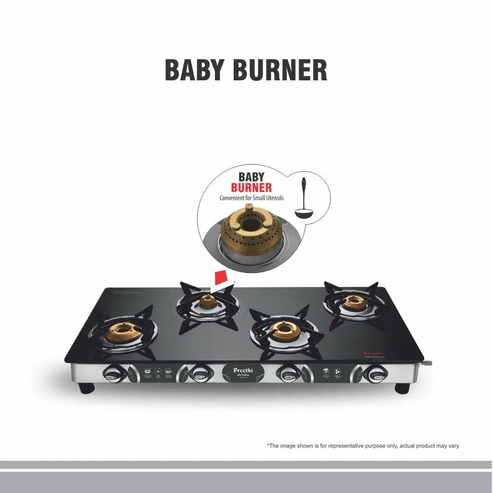 Preethi Blu-Flame Stainless Steel Jumbo Max Glass Top LPG Gas Stove with 4 Burner (Multicolour) My Store