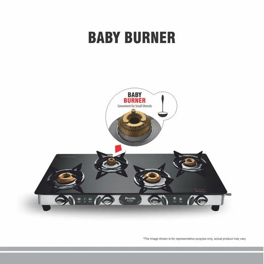 Preethi Blu-Flame Stainless Steel Jumbo Max Glass Top LPG Gas Stove with 4 Burner (Multicolour) My Store