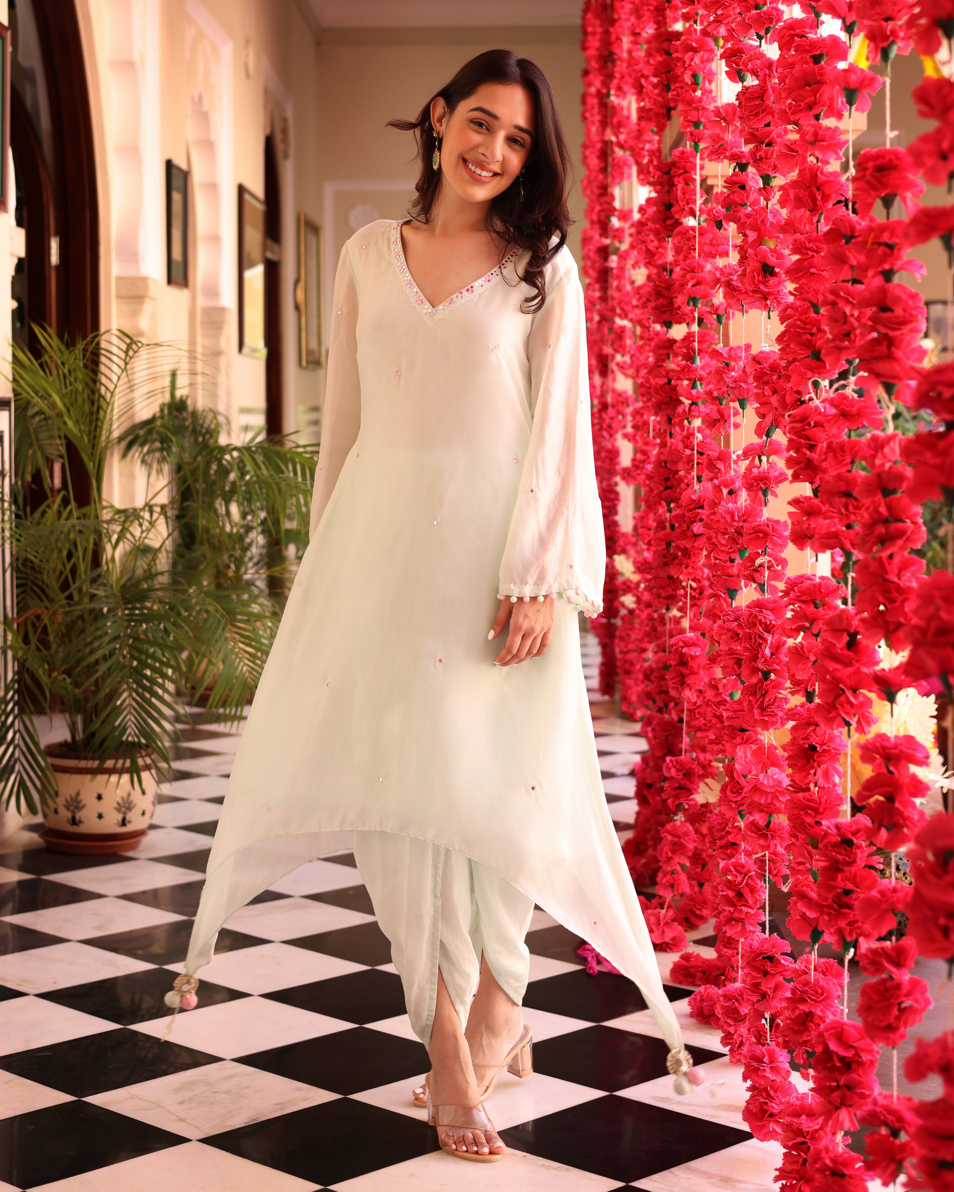 Feral Mint Green Hand Embroidered Silk Coord Set Quick Cart