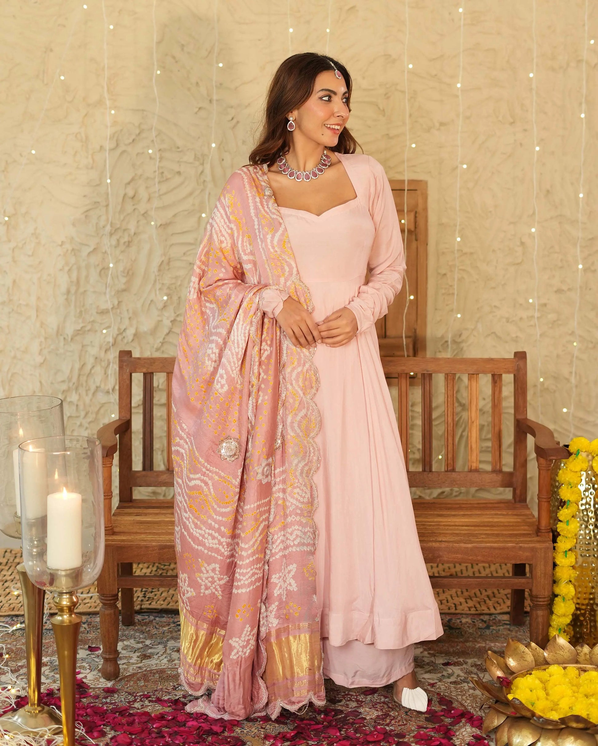 Utsav Pink Bandhani Silk Suit Set My Store