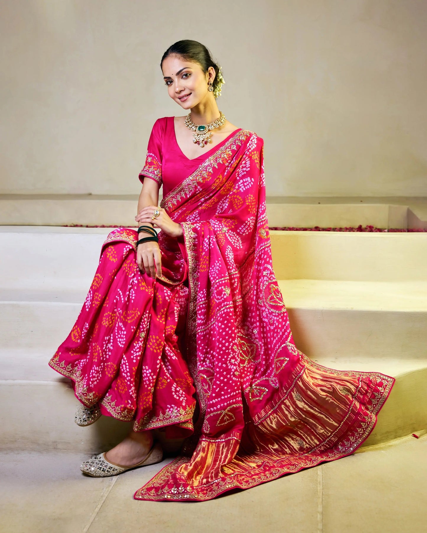 Rangoli Pink Silk Bandhani Saree My Store