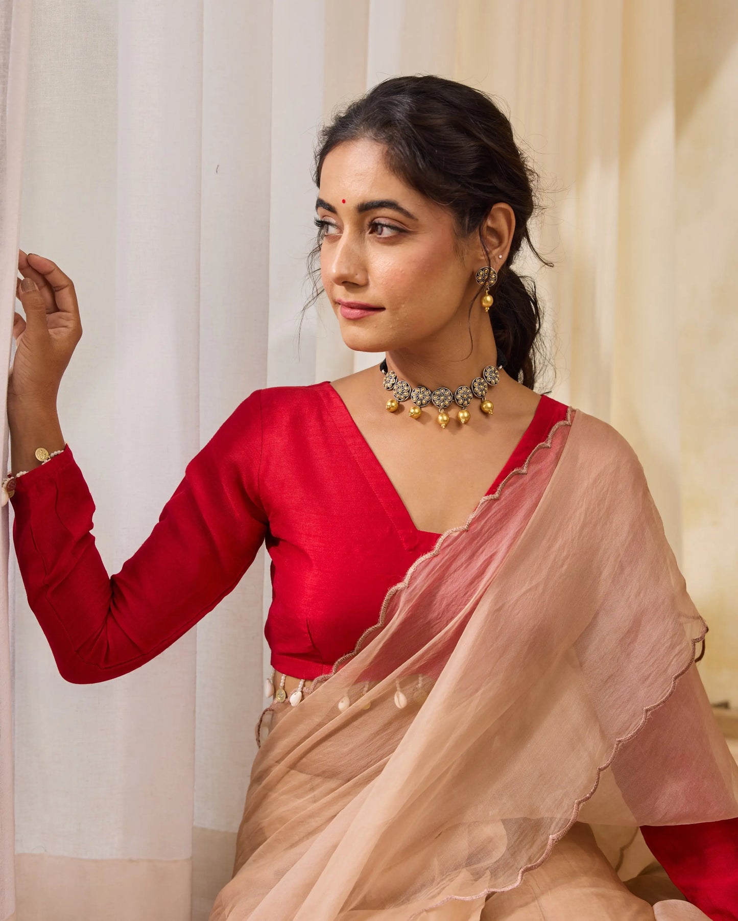 Rose Cascade Red Silk Blouse My Store